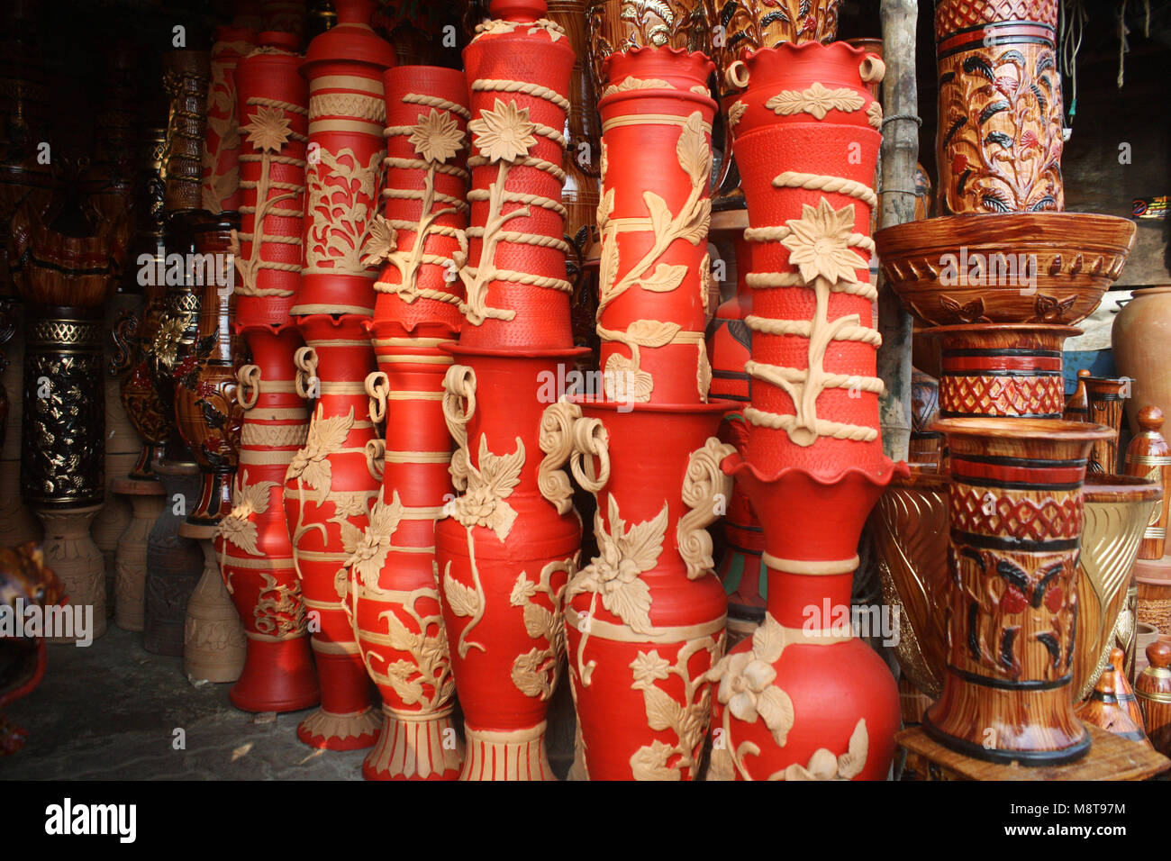 Painted mud pot displayed in Mud pots (Handicraft) market in Dhaka