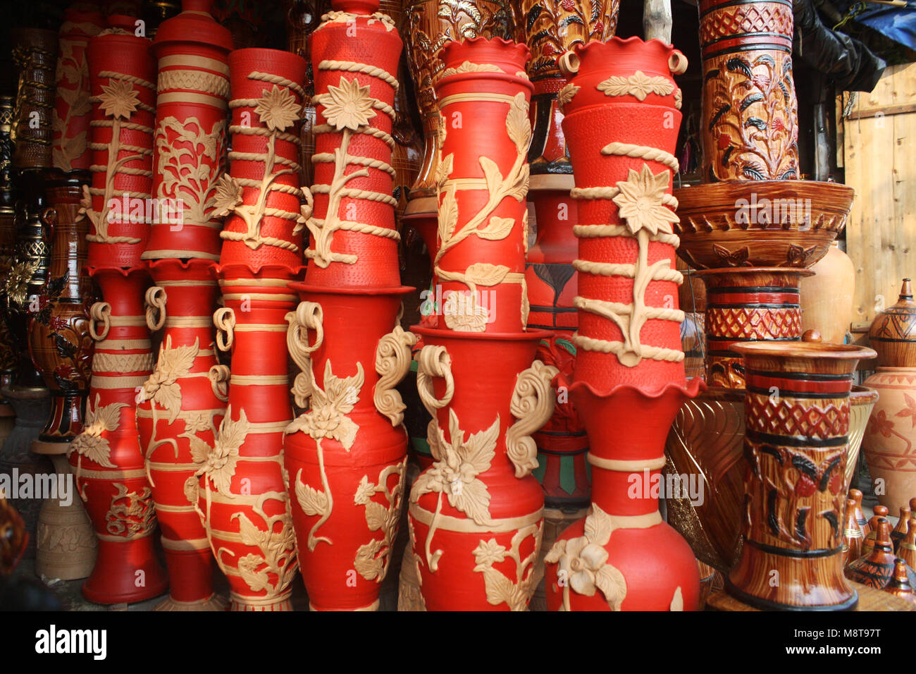 Painted mud pot displayed in Mud pots (Handicraft) market in Dhaka