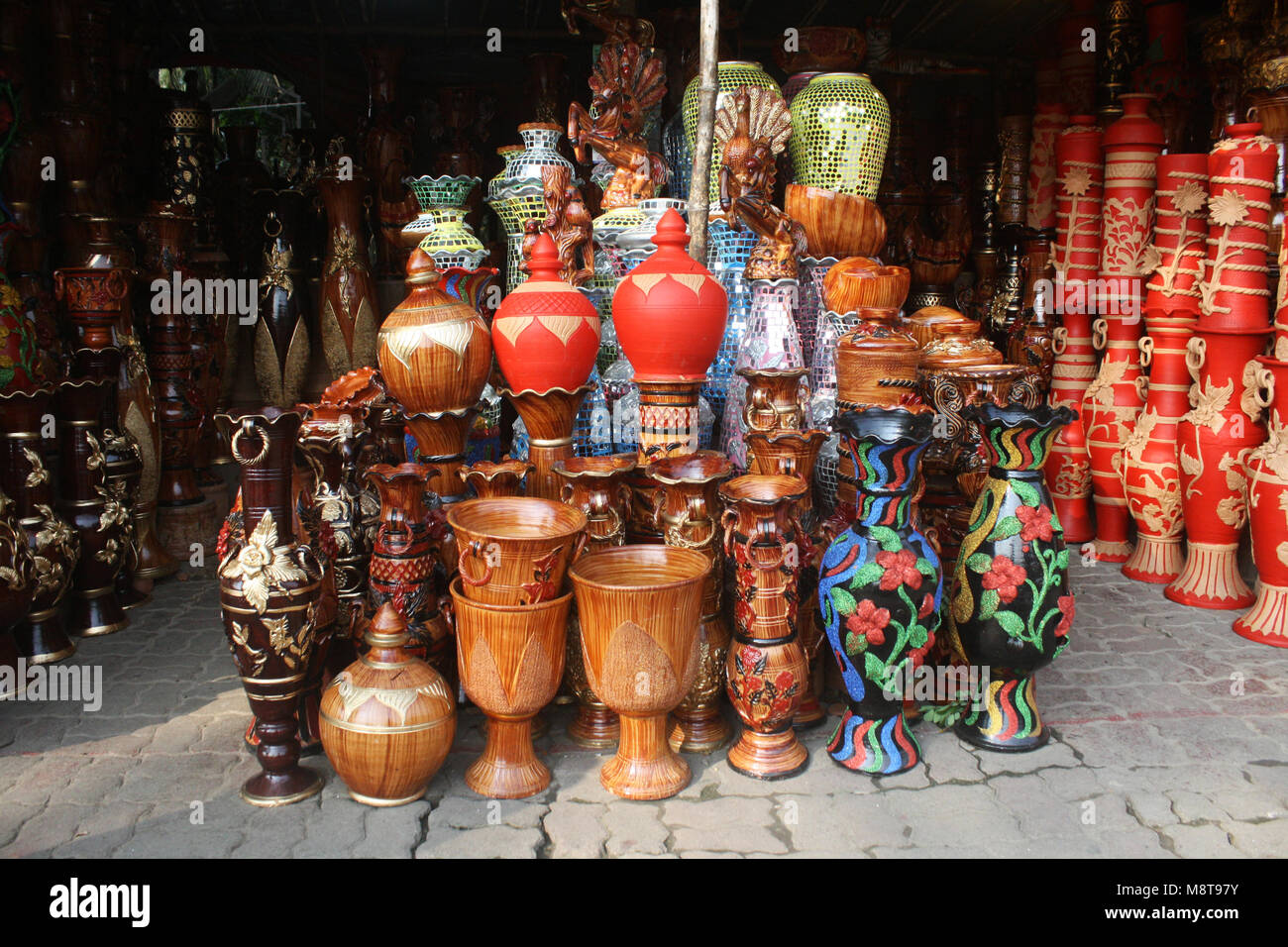 Painted mud pot displayed in Mud pots (Handicraft) market in Dhaka
