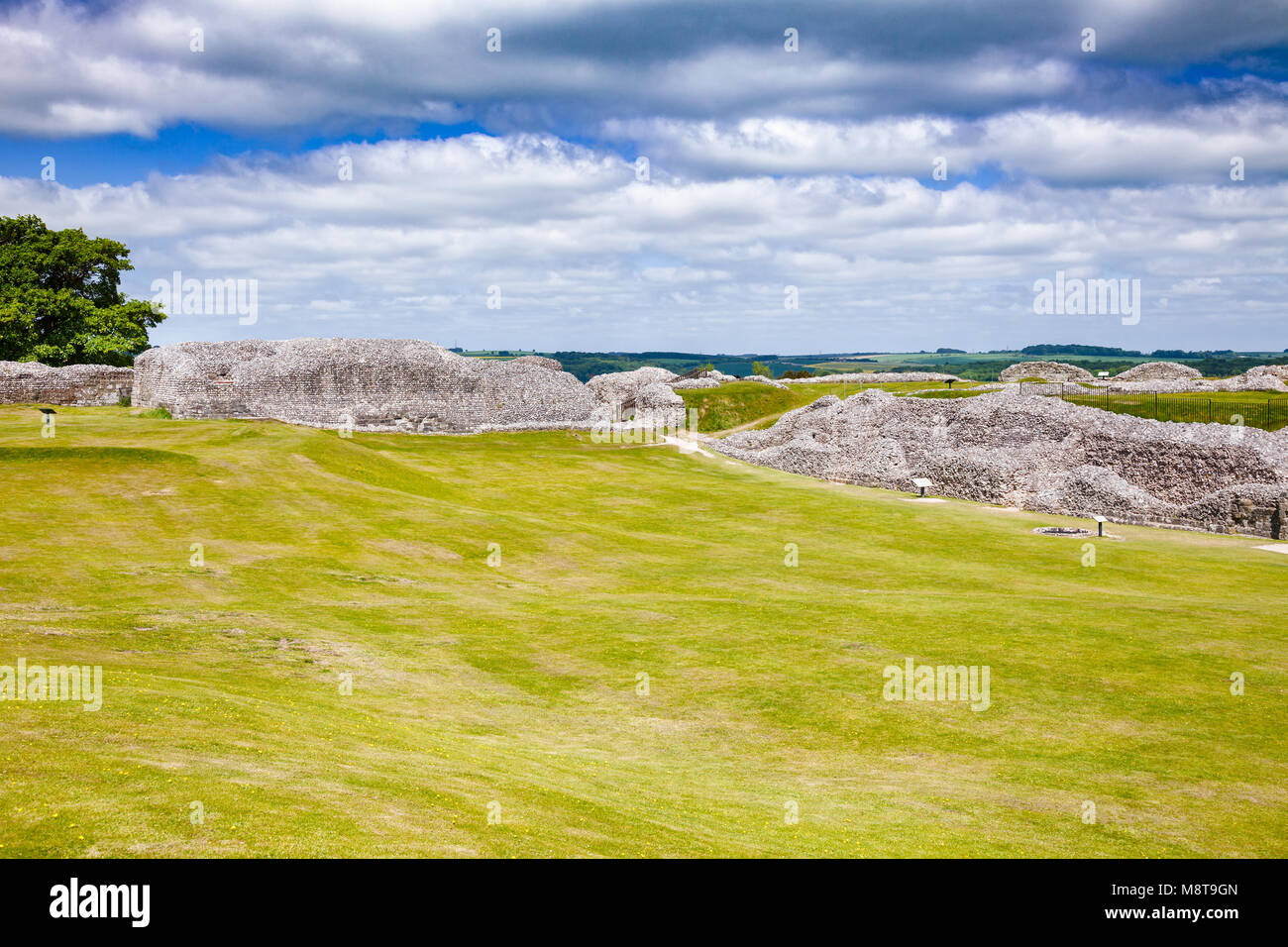 Ruined Old Sarum, the site of the earliest settlement of Salisbury, Wiltshire, South West England, UK Stock Photo