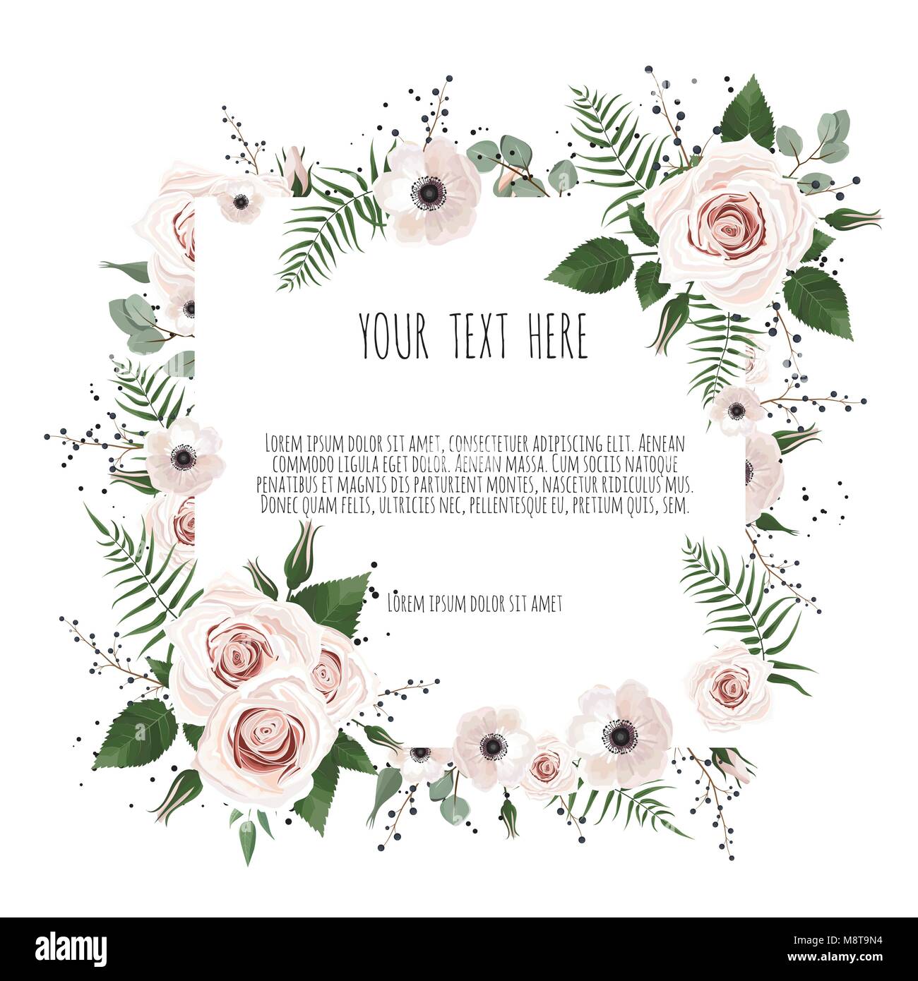 Vector botanical card. Can be used as greeting card or wedding invitation. Stock Vector