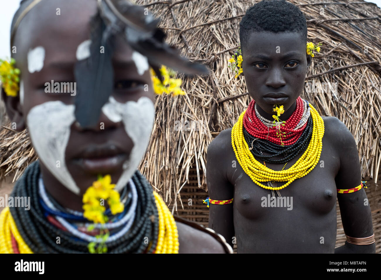 Teenage girls from the Karo tribe ( Ethiopia) Stock Photo