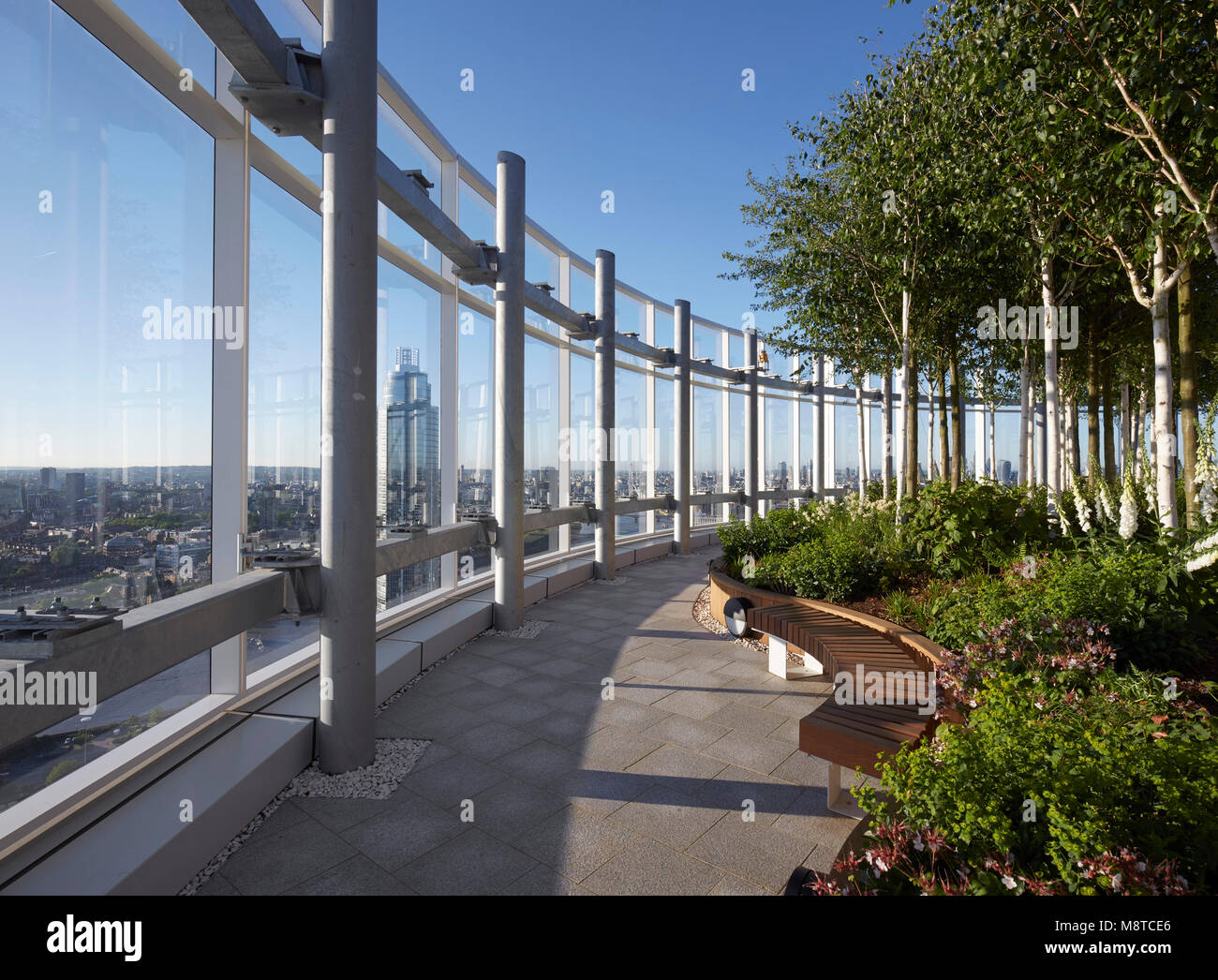 Roof garden on 35th floor. Vauxhall Sky Gardens, London, United Kingdom. Architect Carey Jones