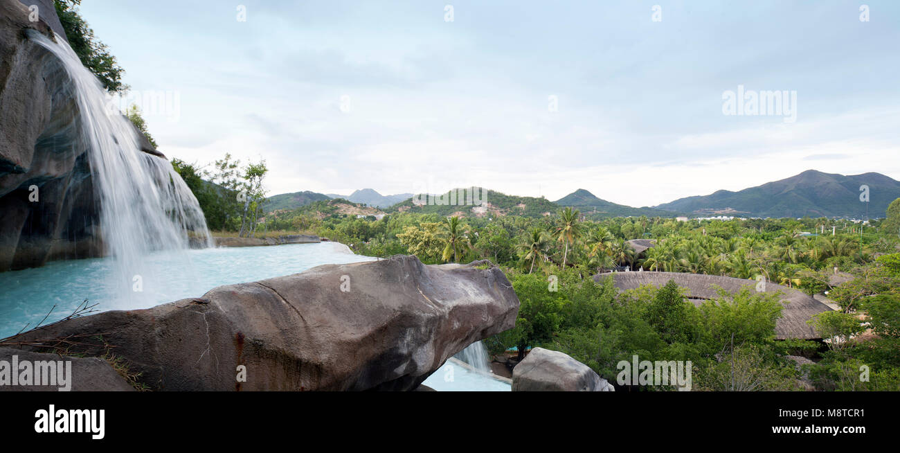 Water falls with panoramic vista. I-Resort, Nha Trang, Vietnam. Architect: A21 Studio, 2014. Stock Photo