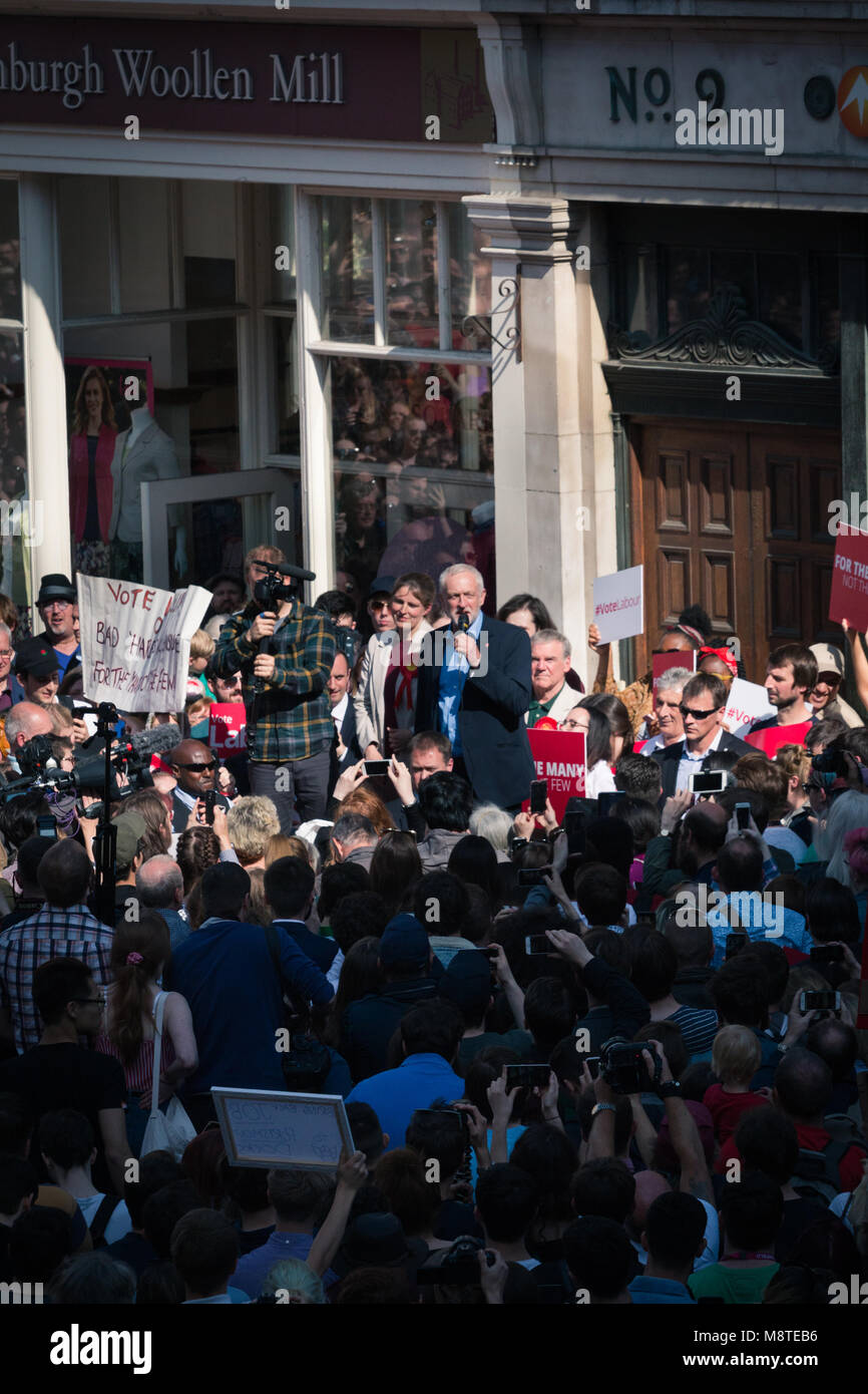 Jeremy Corbyn addresses the crowd at a Labour Party rally in St Helen's ...