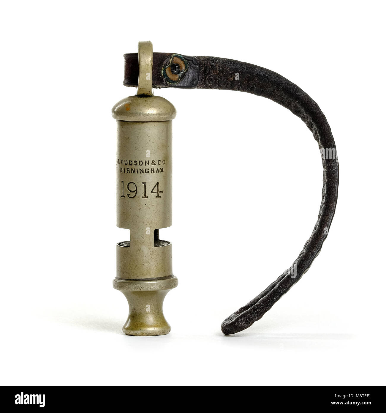 WW1 British military whistle from 1914, made by J. Hudson in Birmingham Stock Photo