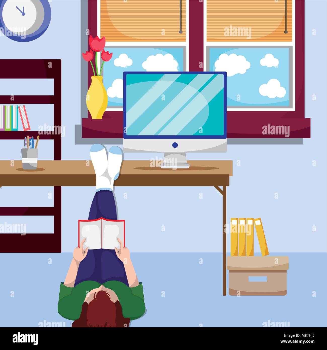 Woman reading a book from home Stock Vector Image & Art - Alamy
