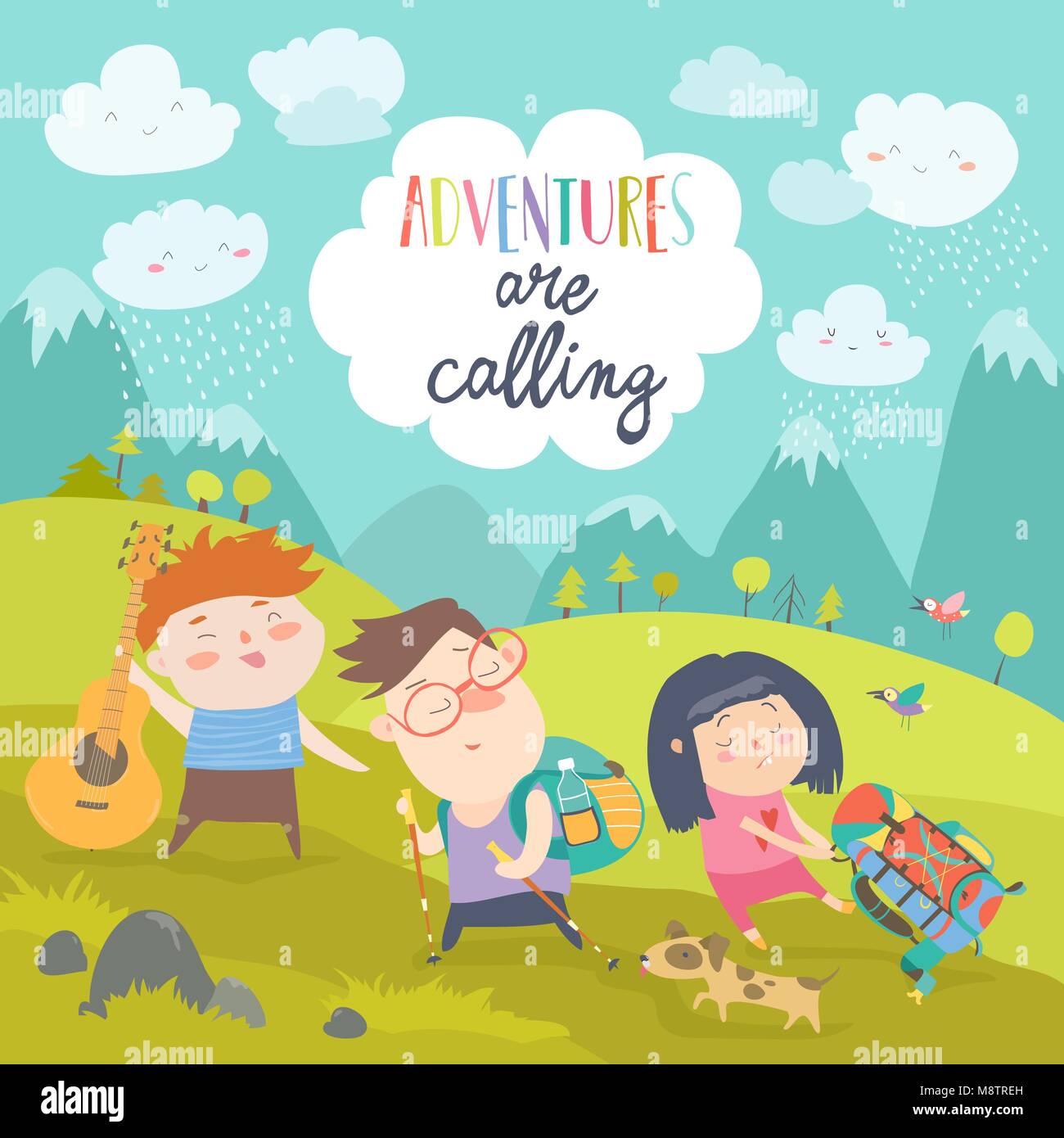 Kids hiking up the mountain Stock Vector Image & Art - Alamy