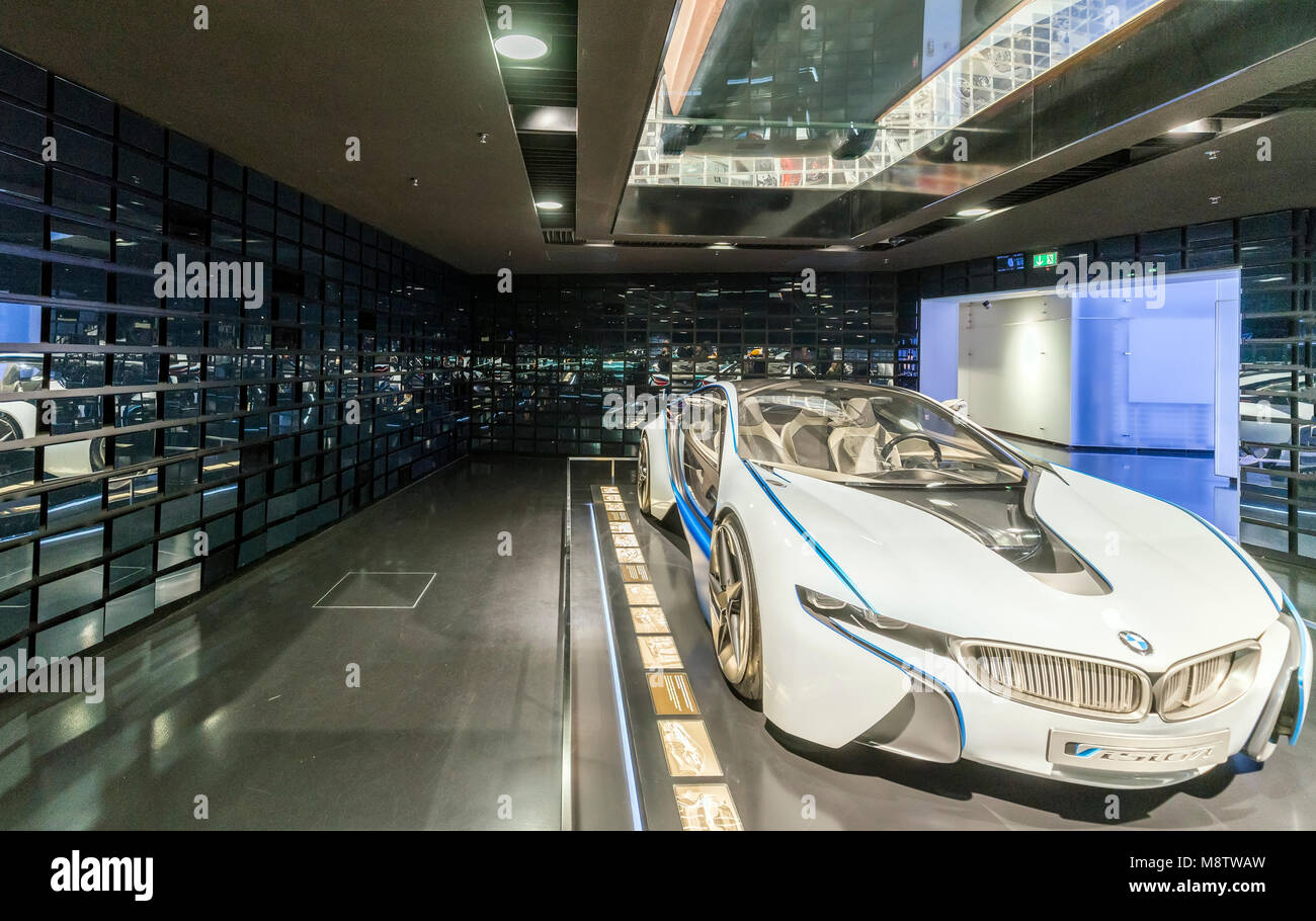 Interior of BMW museum. The BMW Museum is located near the Olympiapark ...
