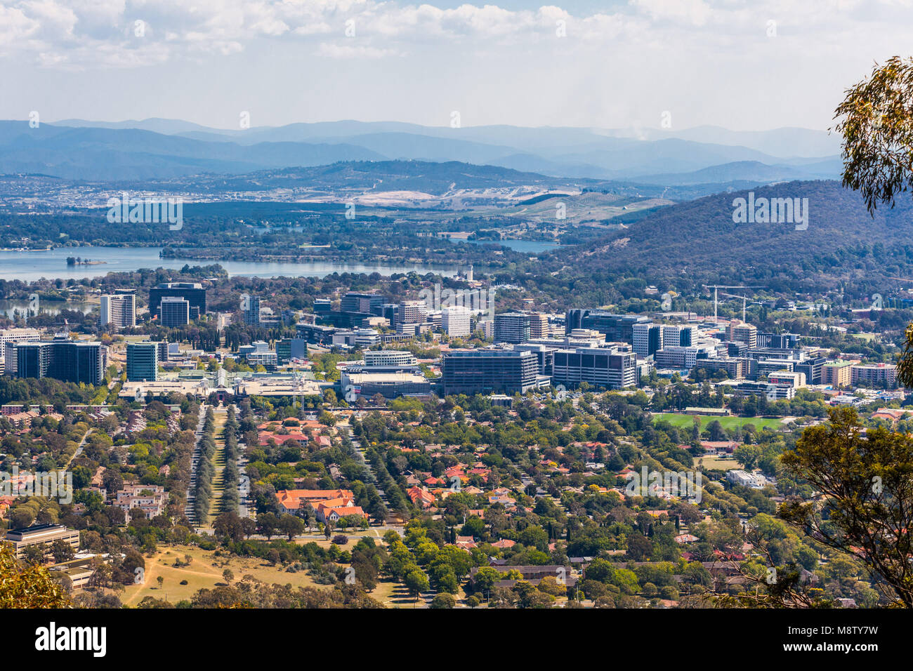 View of Canberra city and lake Burley Griffin from Mt. Ainslie lookout Stock Photo