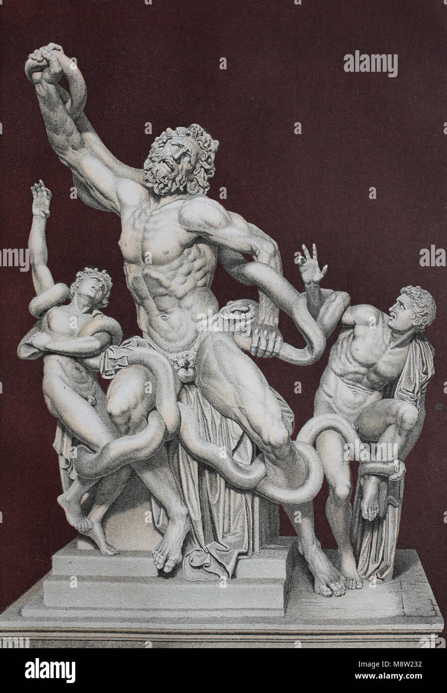 Laokoon, Laocooen and His Sons in the Vatican, he was a figure in Greek and Roman mythology and the Epic Cycle, digital improved reproduction of an original print from the year 1895 Stock Photo