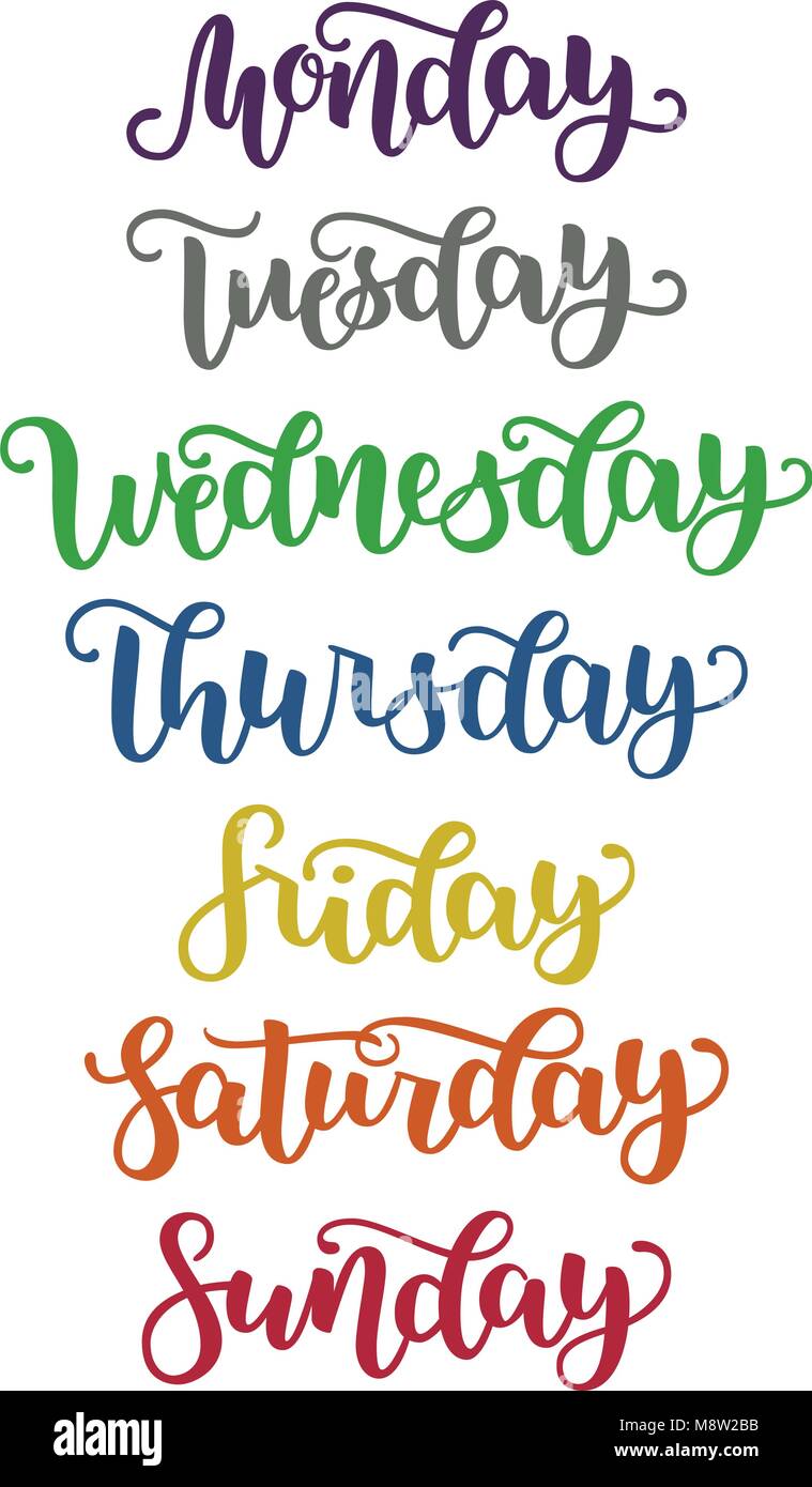 Days Of The Week: Sunday, Monday, Tuesday, Wednesday, Thursday, Friday,  Saturday Royalty Free SVG, Cliparts, Vectors, and Stock Illustration. Image  68894012.