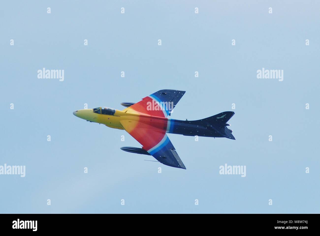 Hawker Hunter jet fighter G-PSST (Miss Demeanour) performs at the Airbourne airshow at Eastbourne, England on August 11, 2012. Stock Photo