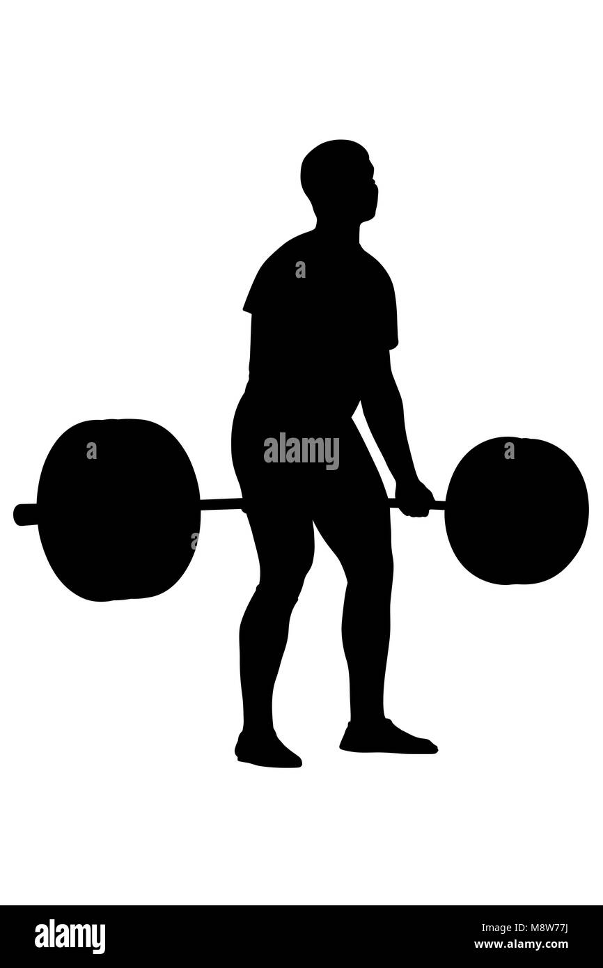 real athlete powerlifter exercise deadlift black silhouette Stock Photo