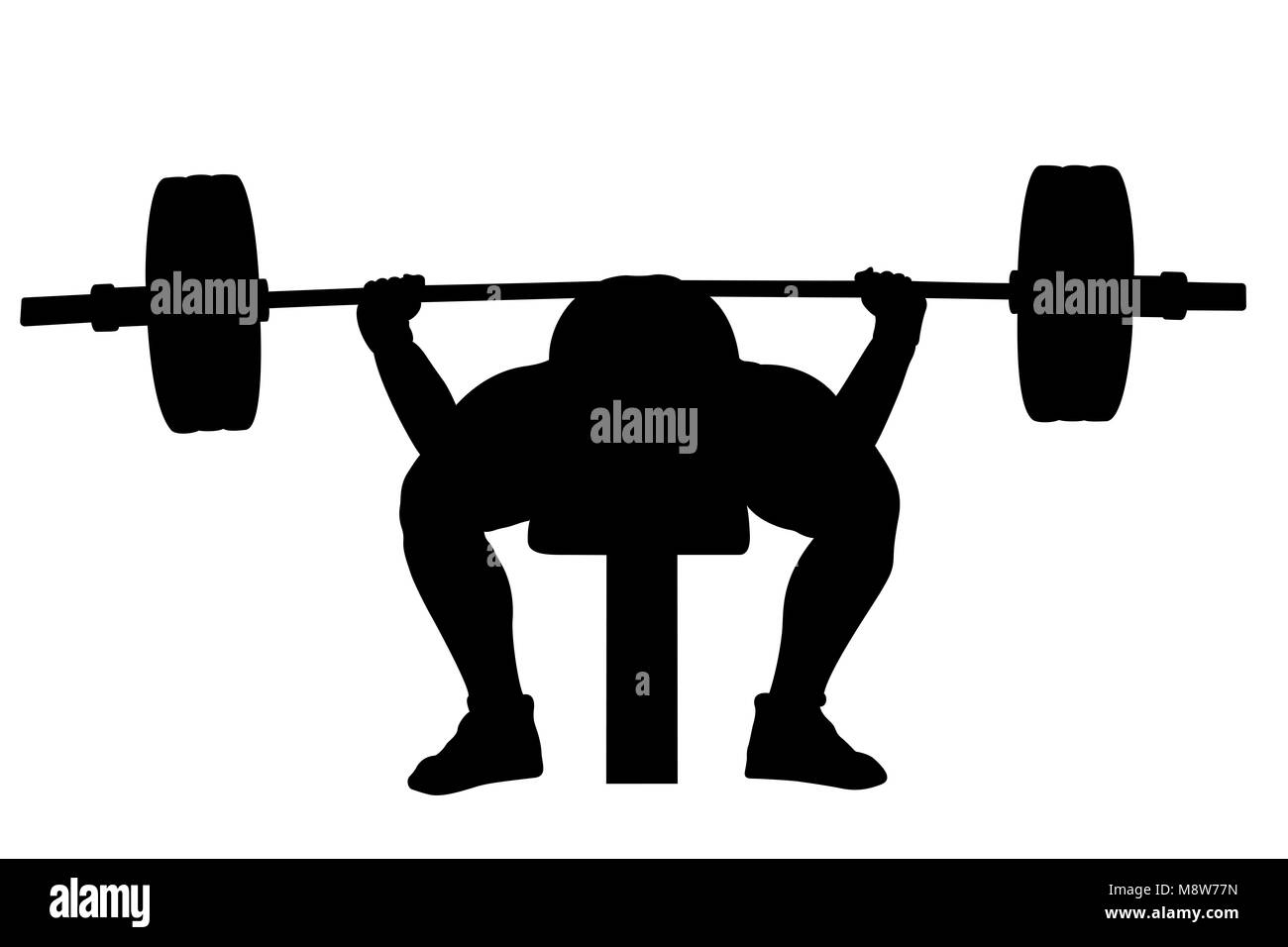 male powerlifter bench press powerlifting black silhouette Stock Photo