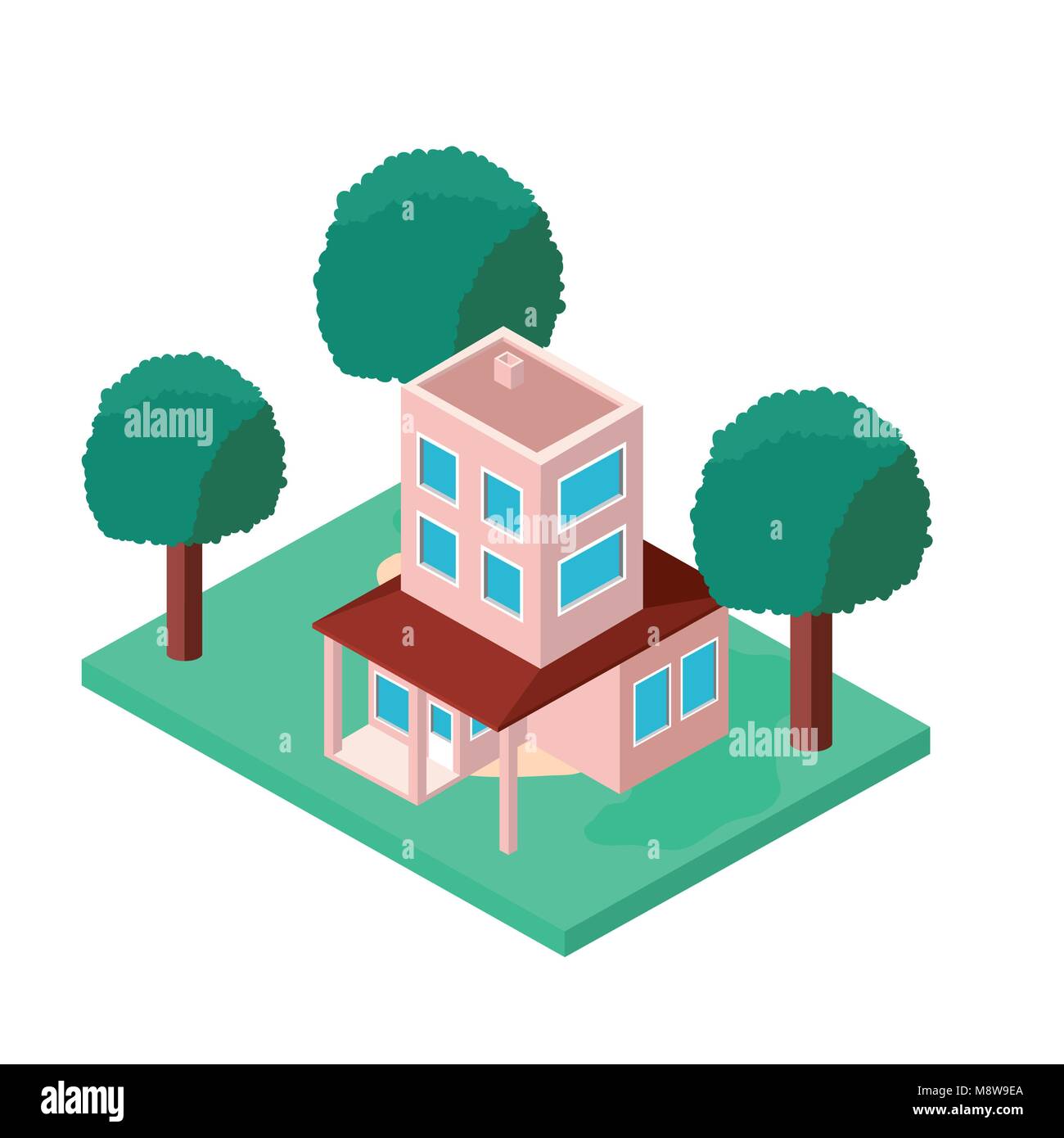 mini tree and house isometric Stock Vector Image & Art - Alamy