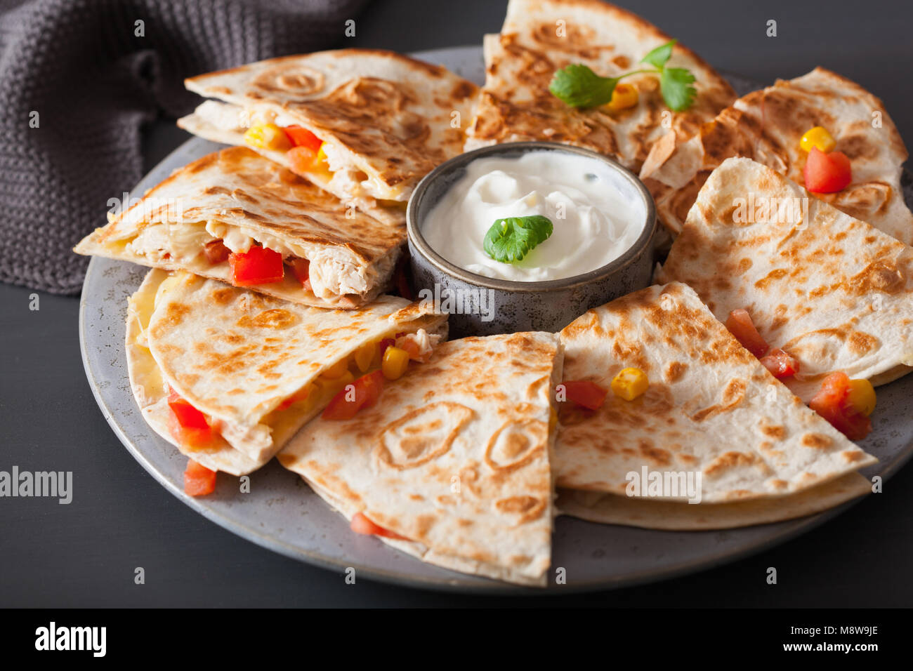 mexican quesadilla with chicken tomato corn cheese Stock Photo Alamy