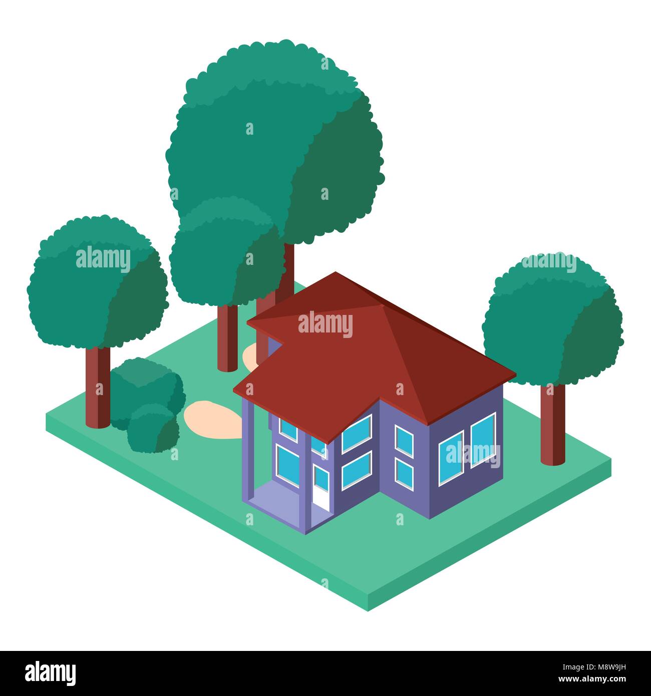 mini tree and house isometric Stock Vector Image & Art - Alamy