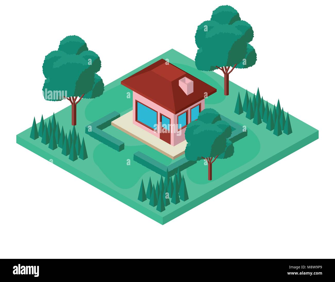 mini tree and house isometric Stock Vector Image & Art - Alamy