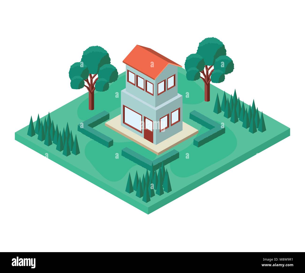 mini tree and house isometric Stock Vector Image & Art - Alamy