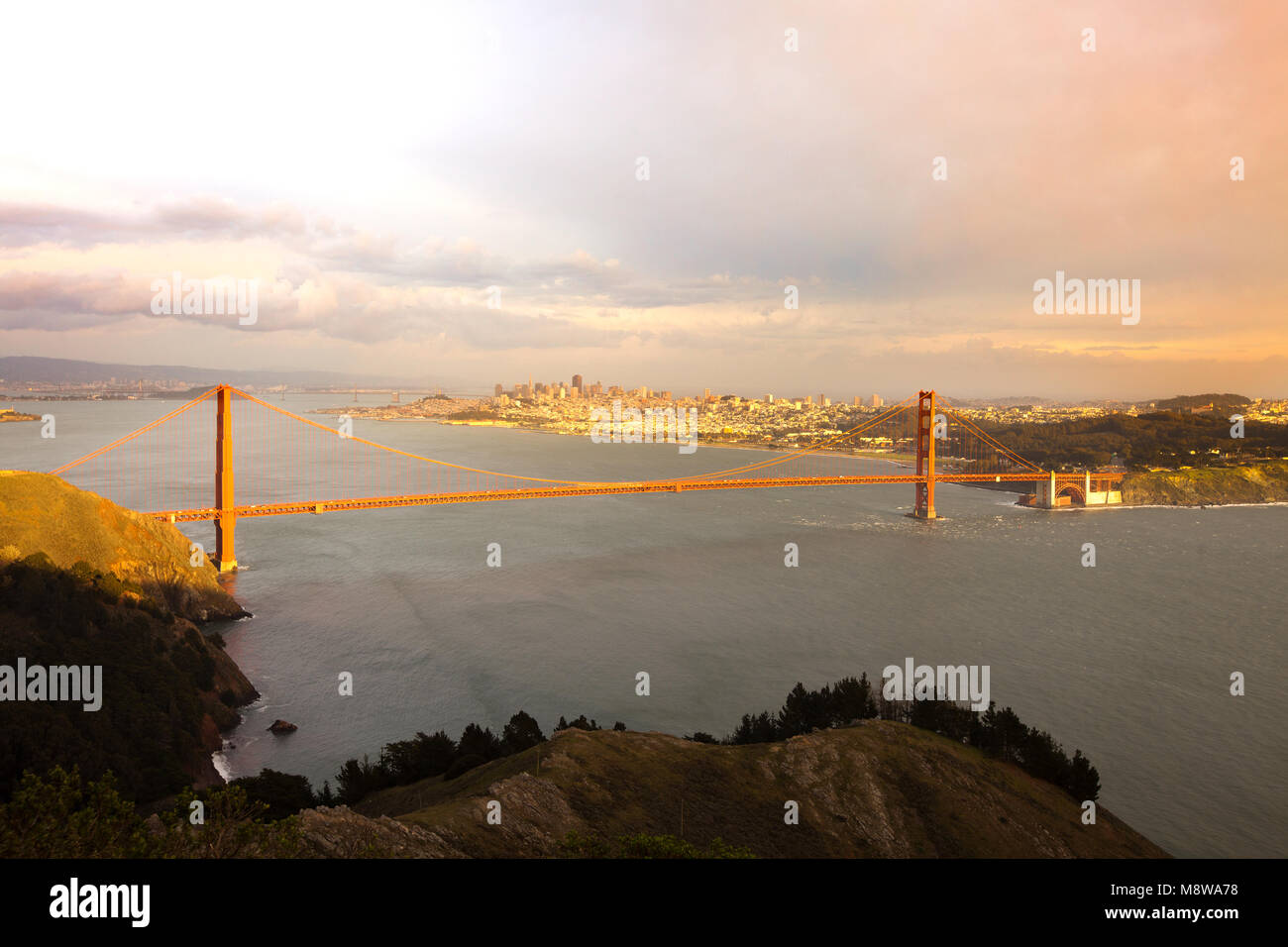 The Golden Gate Bridge at sunset, San Francisco, California, USA Stock Photo