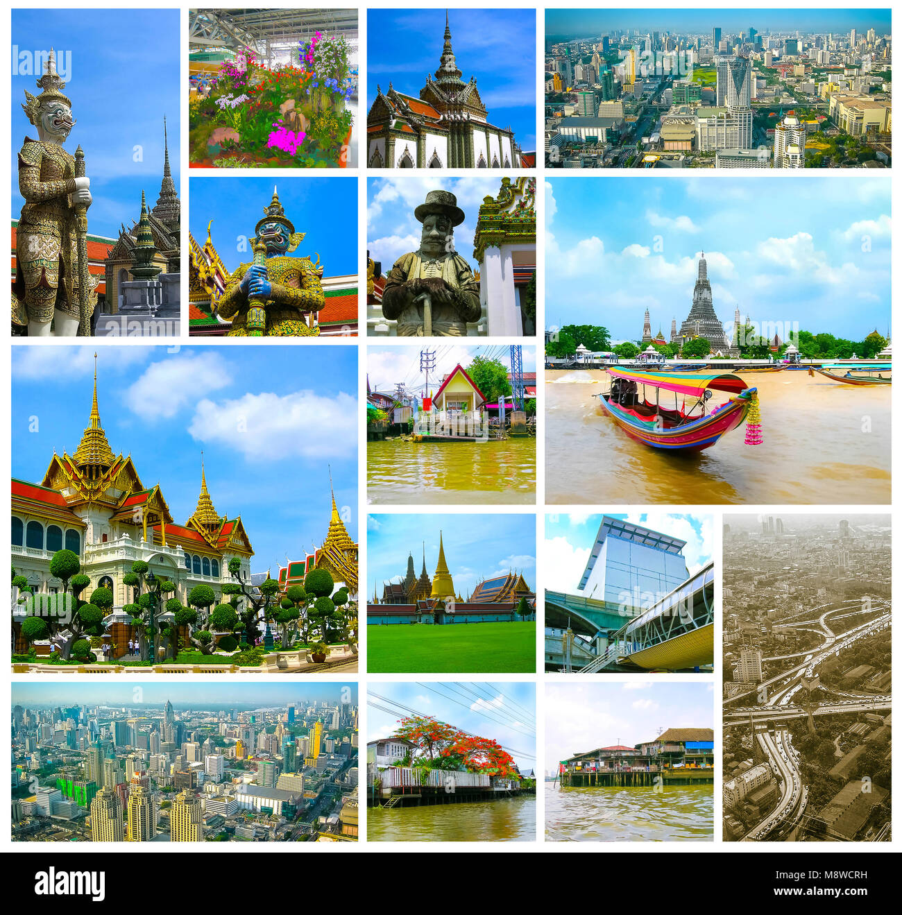 Collage of landmarks of Bangkok, Thailand. Stock Photo