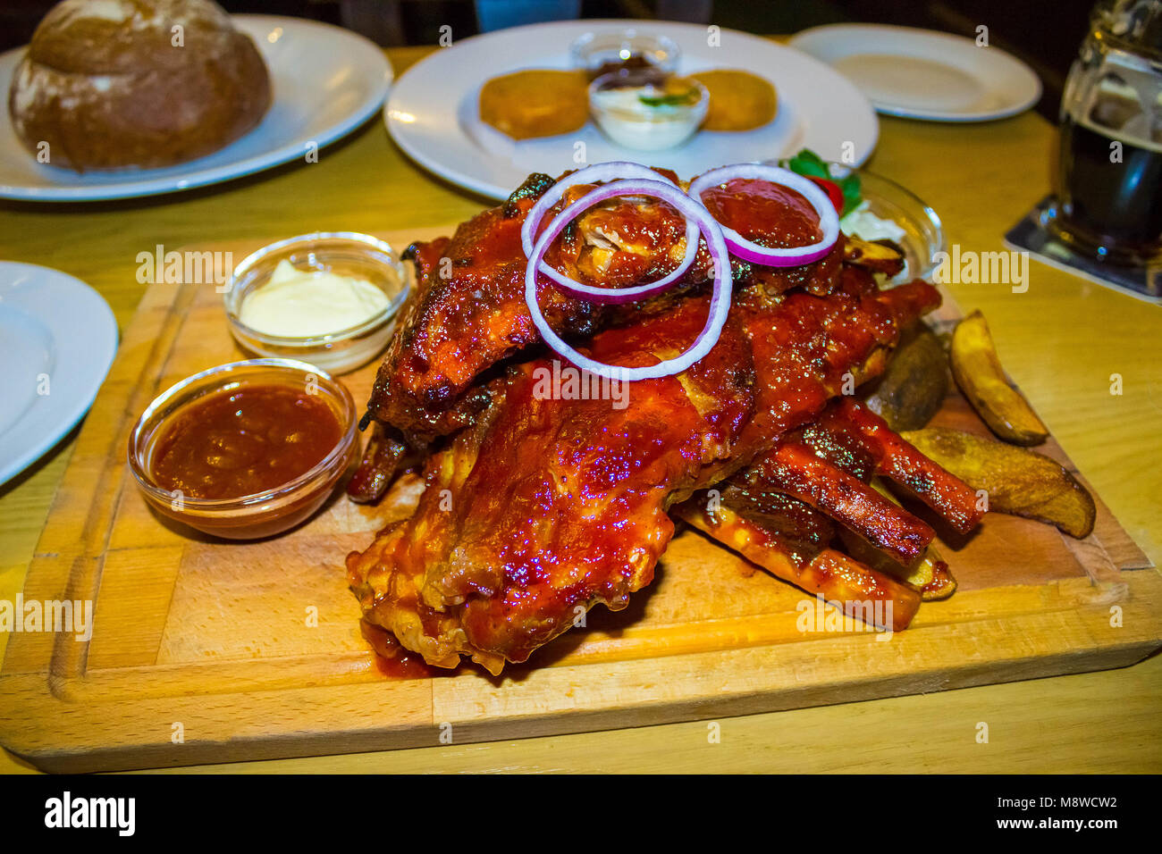 Pork ribs in honey and soy sauce with garlic Stock Photo Alamy