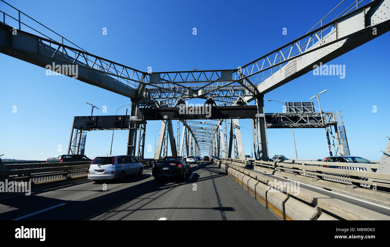 Crossing the Auckland Harbour Bridge. Stock Photo