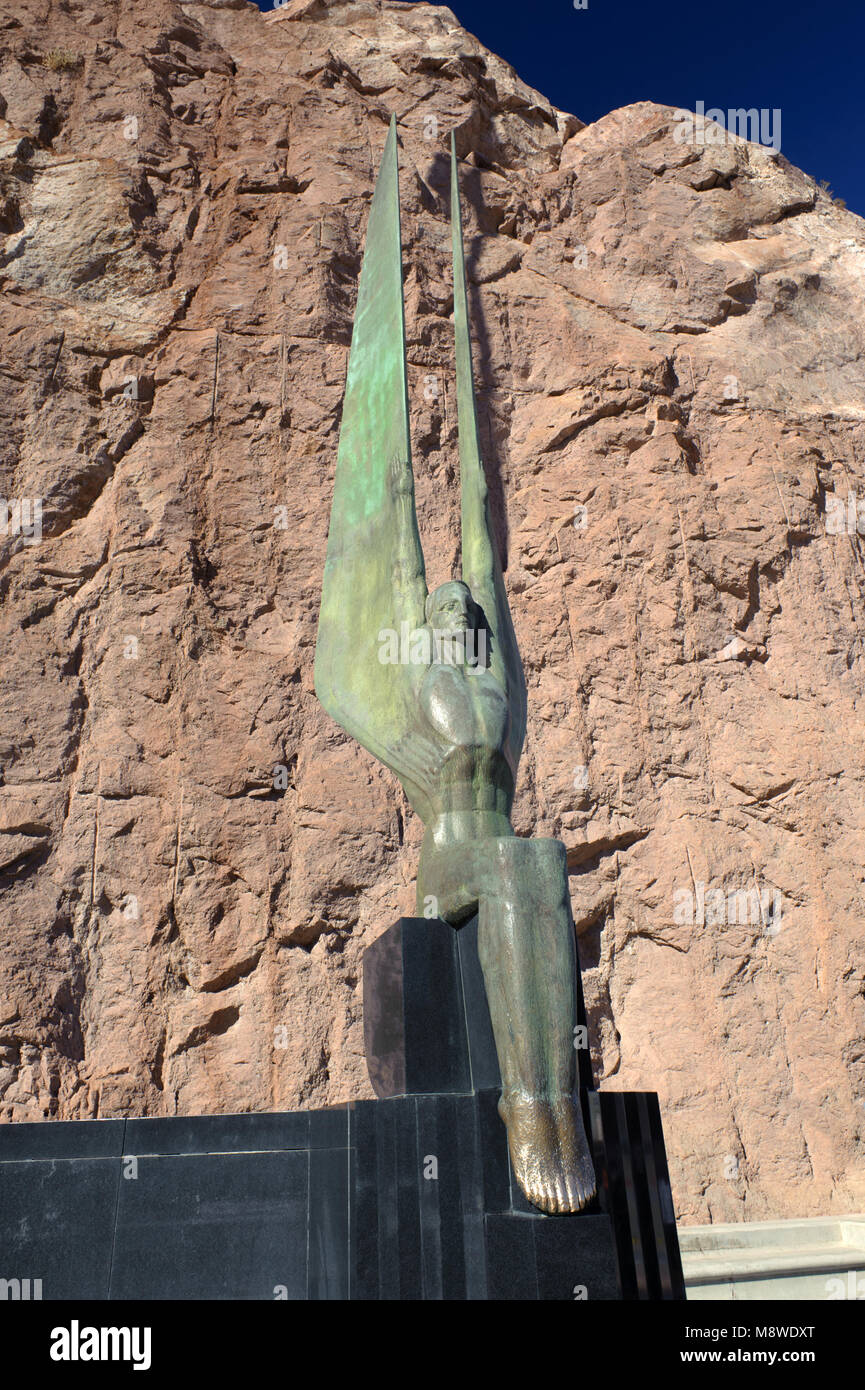 One of the two Winged figures of the Republic, bronze statues by Oskar Hansen, installed at Hoover Dam, USA. Stock Photo