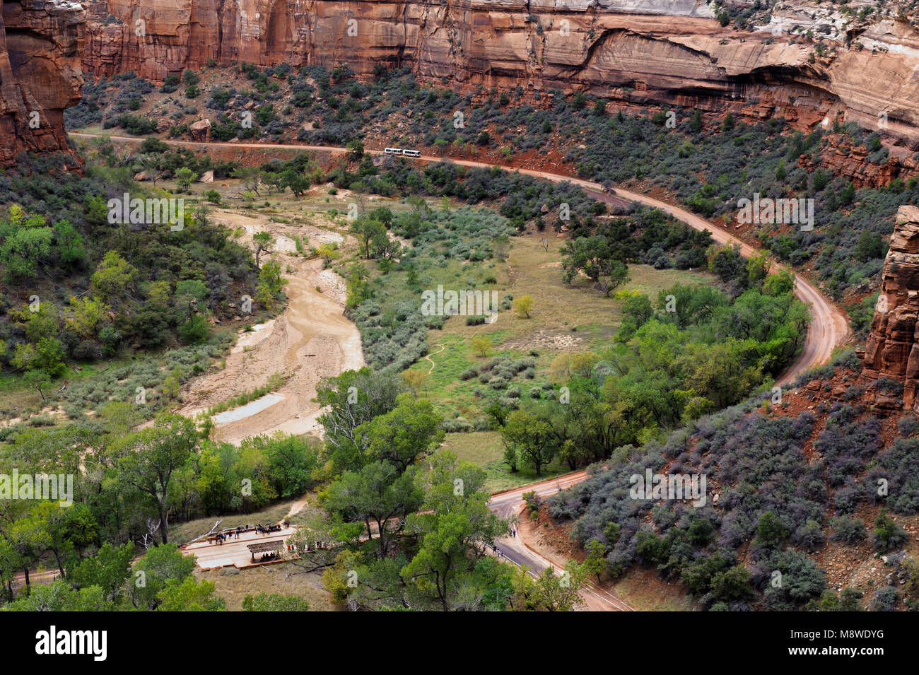 Big Bend area viewed from Hidden Canyon trail, Zion National Park, Utah, USA. Stock Photo