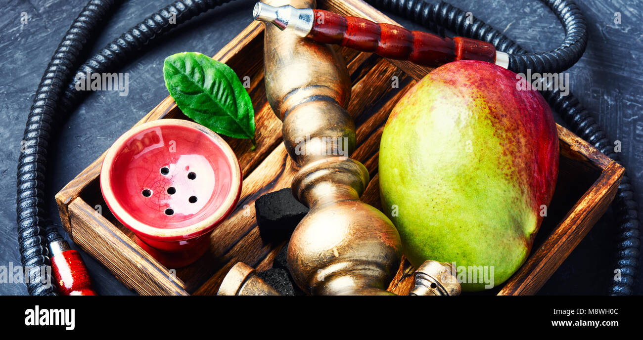Smoke hookah with with mango.Shisha concept.Hookah concept Stock Photo Alamy