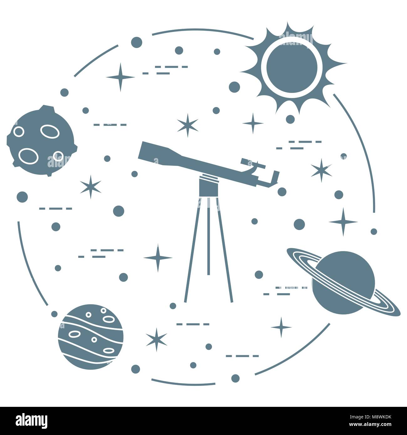 Science: telescope, sun, moon, planets, stars. Space exploration ...