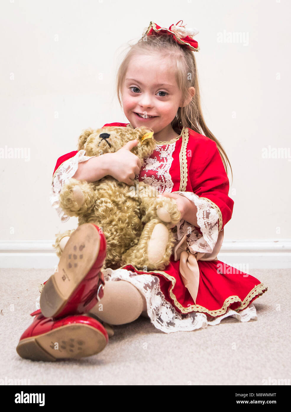 Connie-Rose Seabourne who has Downs Syndrome, at her home in Leeds, after she appeared on a James Corden backed carpool karaoke video that has gone viral with over a million of views. Stock Photo