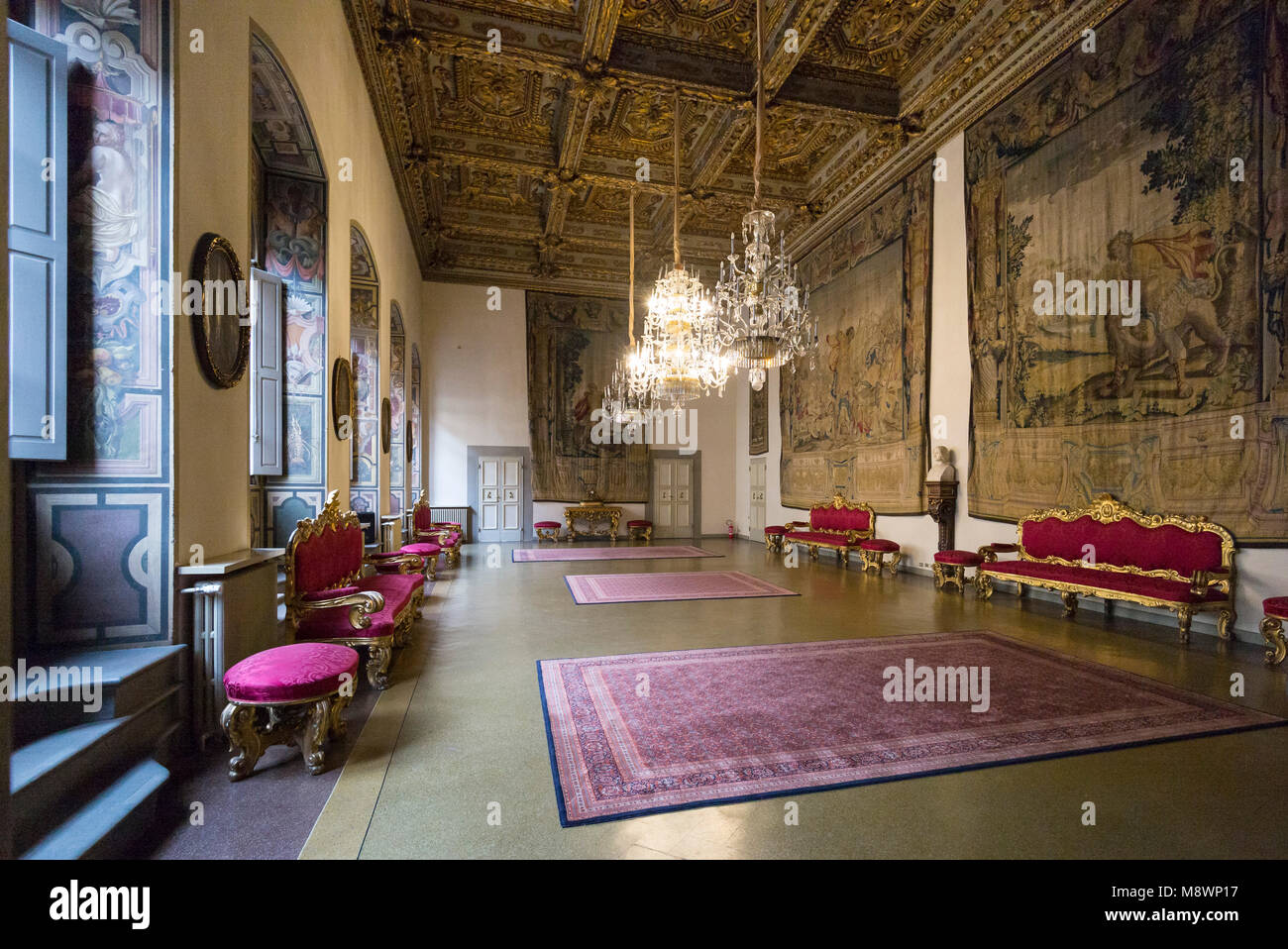 Florence. Italy. Salone di Carlo VIII, the grand meeting room. Stock Photo