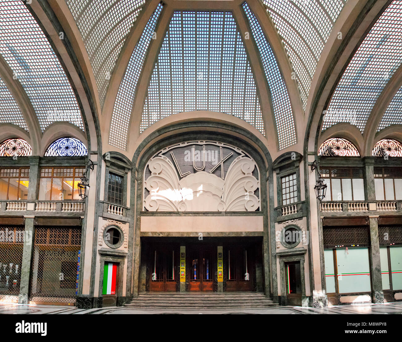 Turin, Italy, may 2011: Cinema Lux seen from the entrance of the San Federico Gallery in Turin, Italy Stock Photo