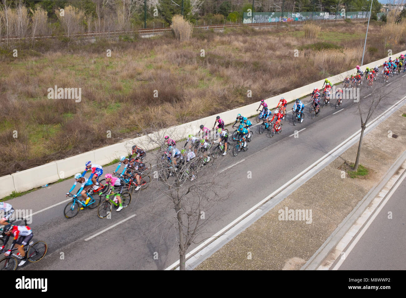 Sant Cugat del Valles, Spain. 20th March, 2018. Stage 2 of the Volta Catalunya 2018 cycle race passes through the outskirts of Sant Cugat del Valles, en route from Mataro to Valls. Credit: deadlyphoto.com/Alamy Live News Stock Photo