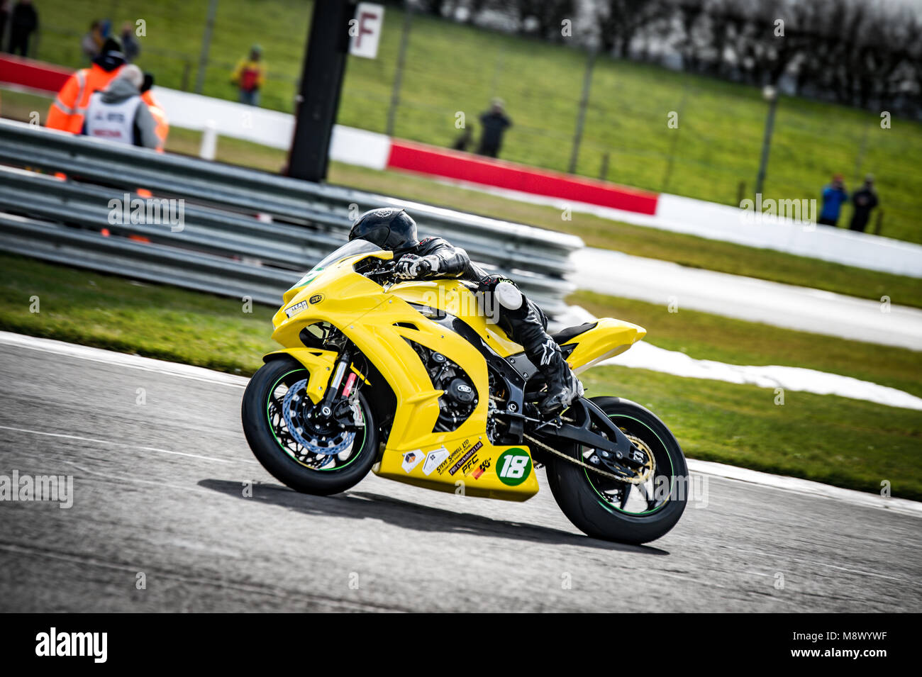 Donington Park, UK. 20th Mar, 2018. BSB testing today at Donington Park, despite the cold weather the riders managed to get out on track for testing prior to the first meeting here on 31st March Credit: Best/Alamy Live News Stock Photo