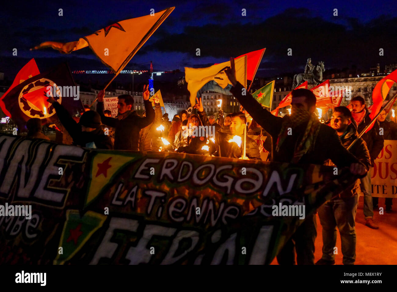 Lyon, France, 20th March 2018: Members of Kurdish community and ...