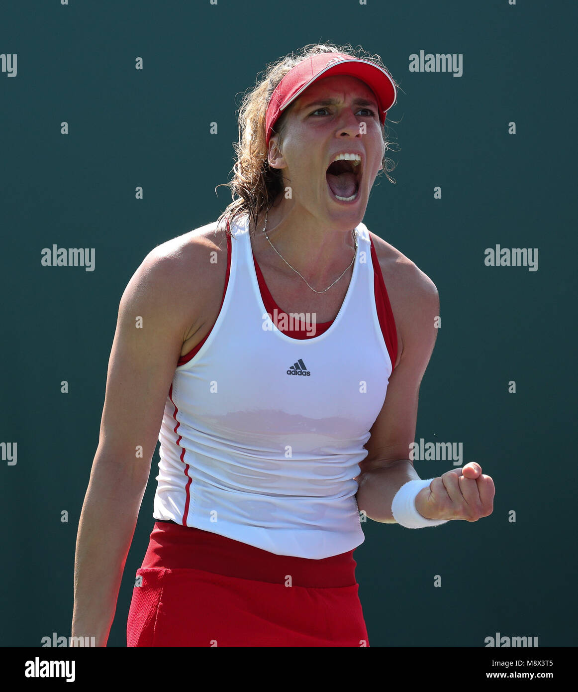 Key Biscayne, Florida, USA. 20th Mar, 2018. Andrea Petkovic of Germany  celebrates her victory against Vera Lapko of Belarus during a qualifying  round at the 2018 Miami Open presented by Itau professional