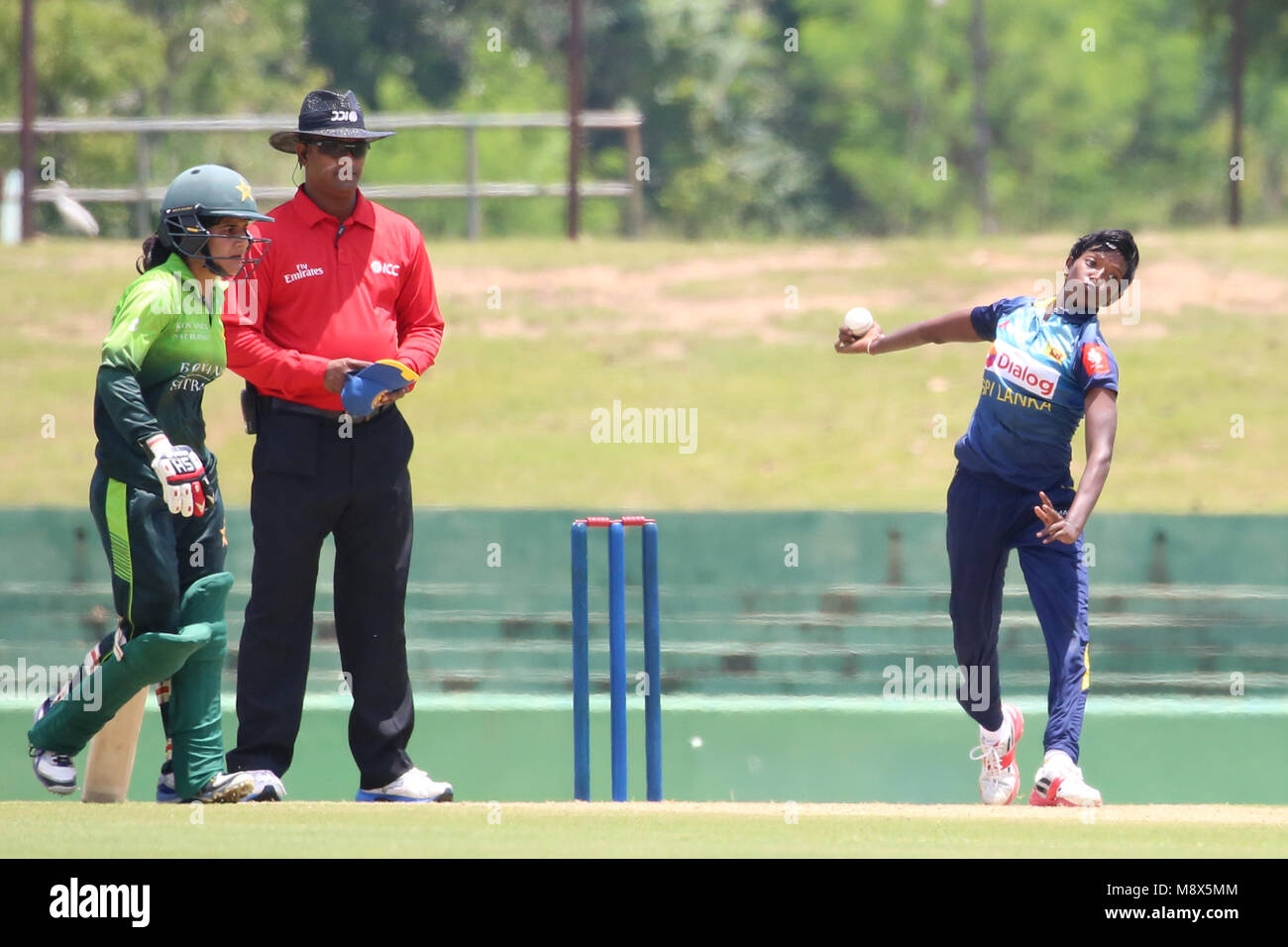 Rangiri Dambulla International Stadium, Sri Lanka. 20th March, 2018. Kavishka Dilhani(R) of Sri lanka bowls during the Women's One Day International match between Pakistan at Rangiri Dambulla International Stadium Sri Lanka on March 20, 2018 Credit: Lahiru Harshana/Alamy Live News Stock Photo