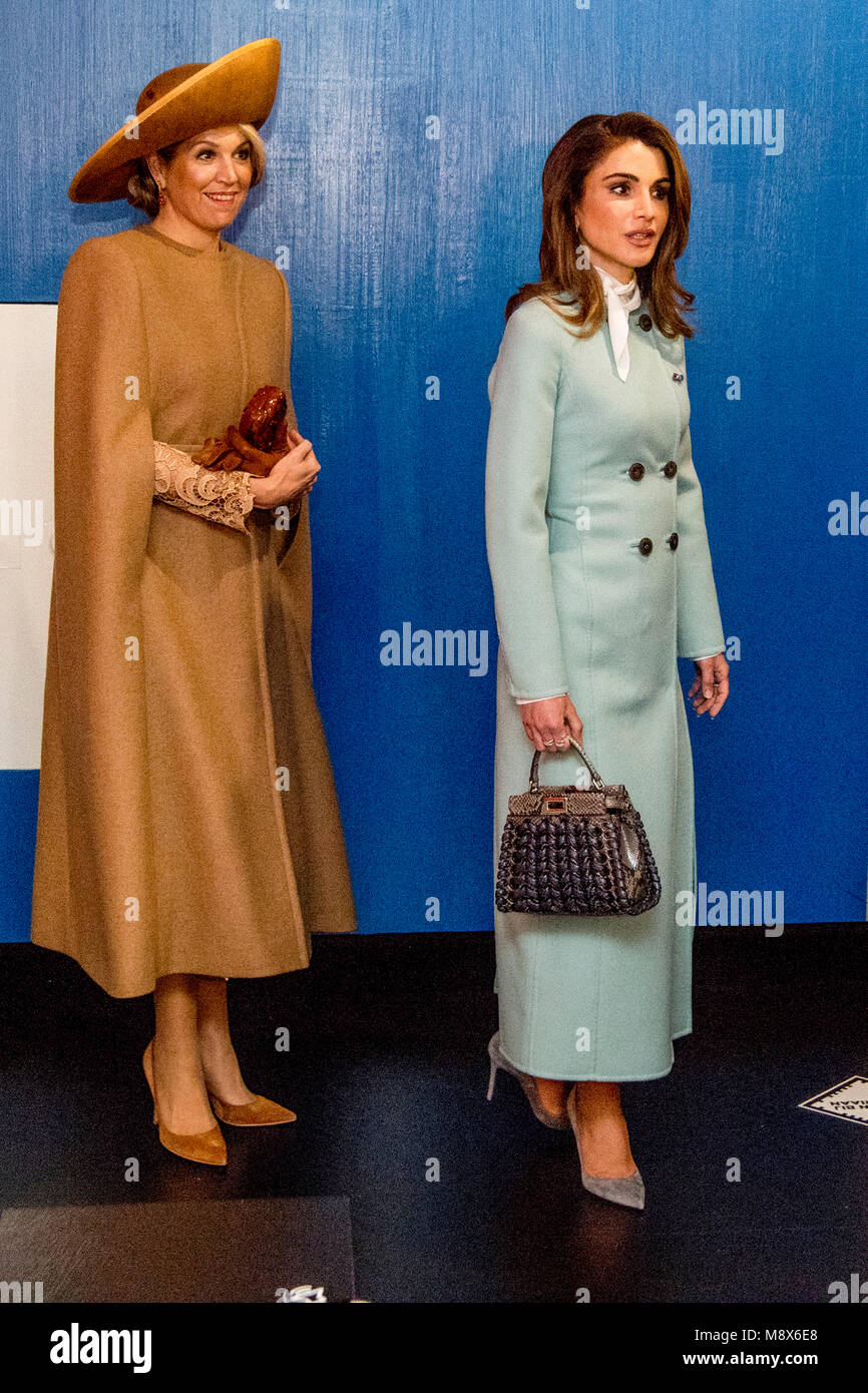 Queen Maxima and Queen Rania visit the Gemeentemuseum for the exhibition  Mondriaan & the Stijl in The Hague, The Netherlands, 20 March 2018. Photo:  Patrick van Katwijk Netherlands OUT / Point De