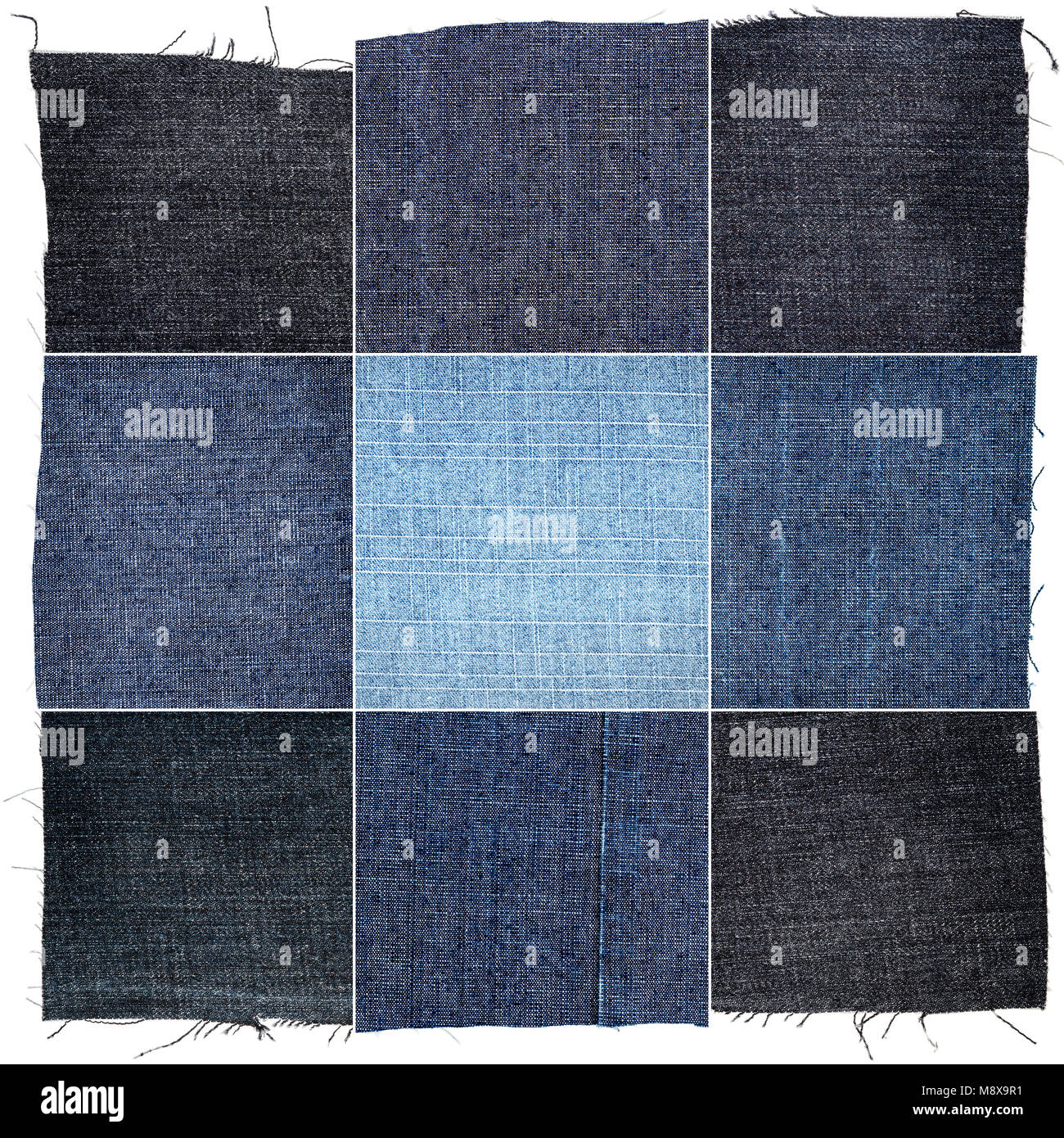 Collection of various jeans fabric textures isolated on white ...