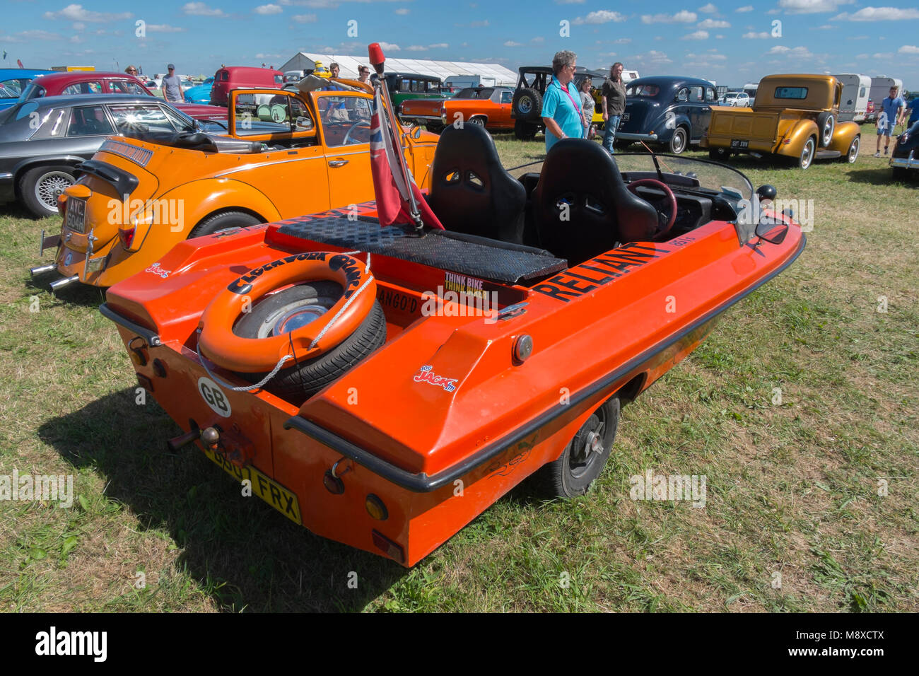 1960s Reliant Robin converted into a speedboat, painted orange with ...