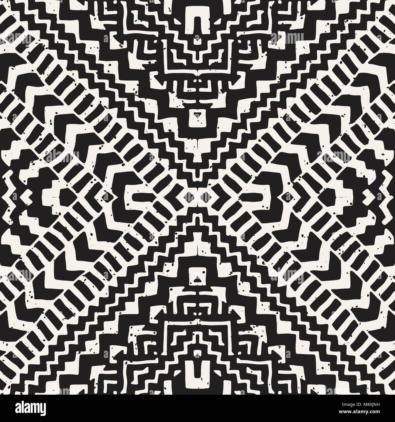 Seamless ethnic and tribal pattern. Hand drawn ornamental stripes. Black and white print for your textiles. Vector background. Stock Vector