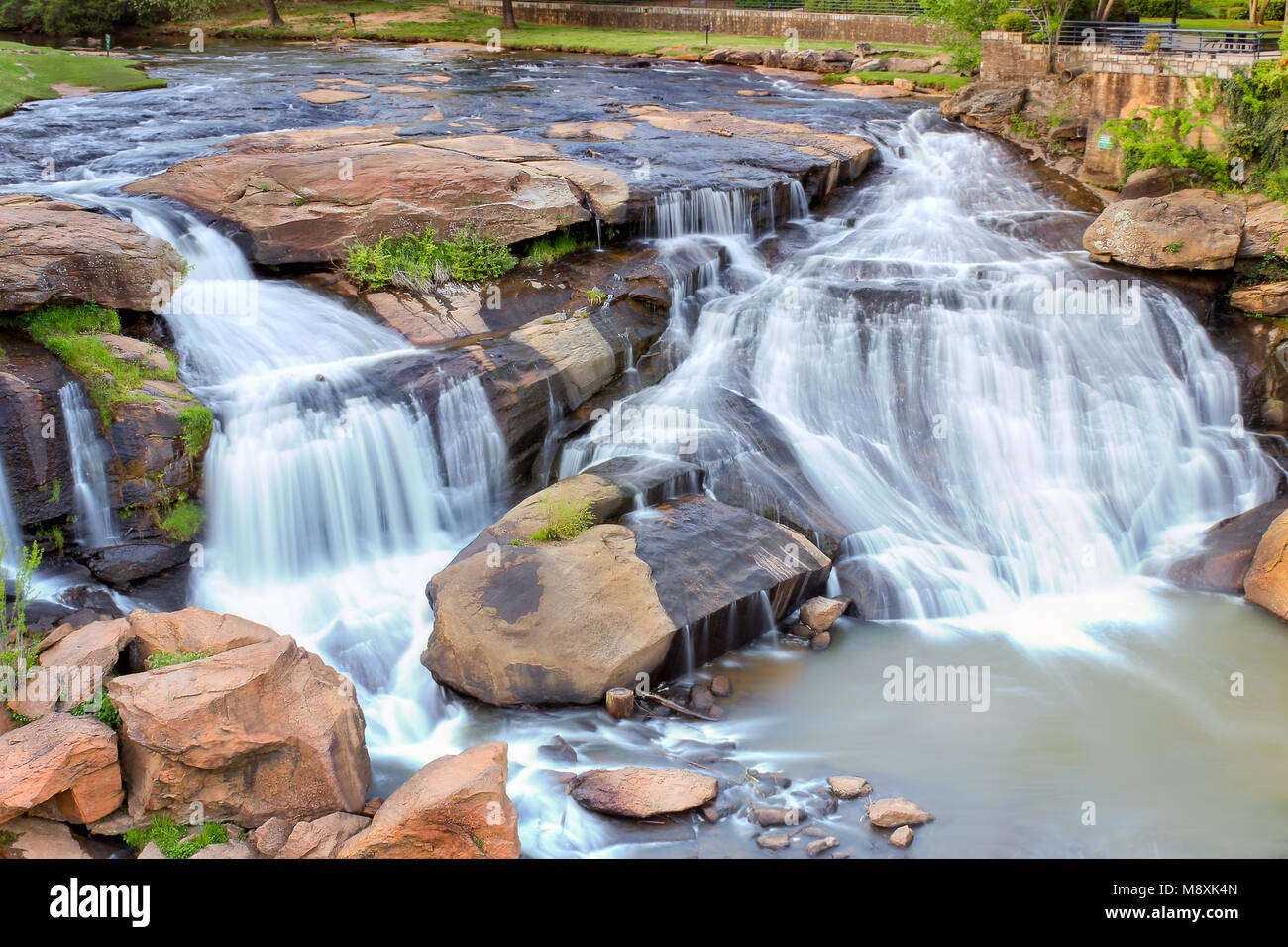 Idyllic Greenville South Carolina Falls park waterfall at the heart of