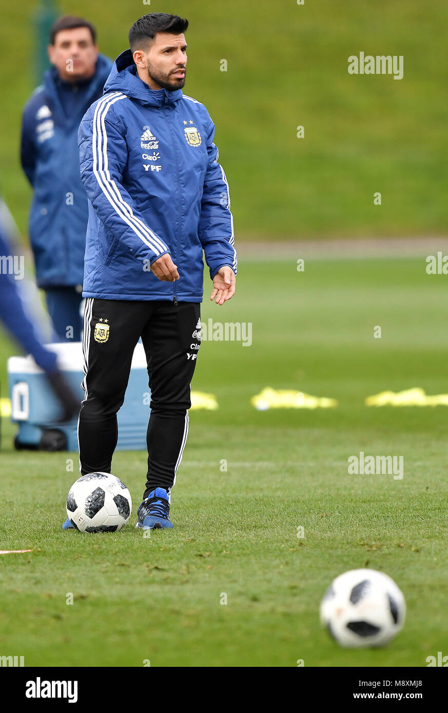 Argentina's Sergio Aguero during a training session at the City Football Academy, Manchester. Stock Photo