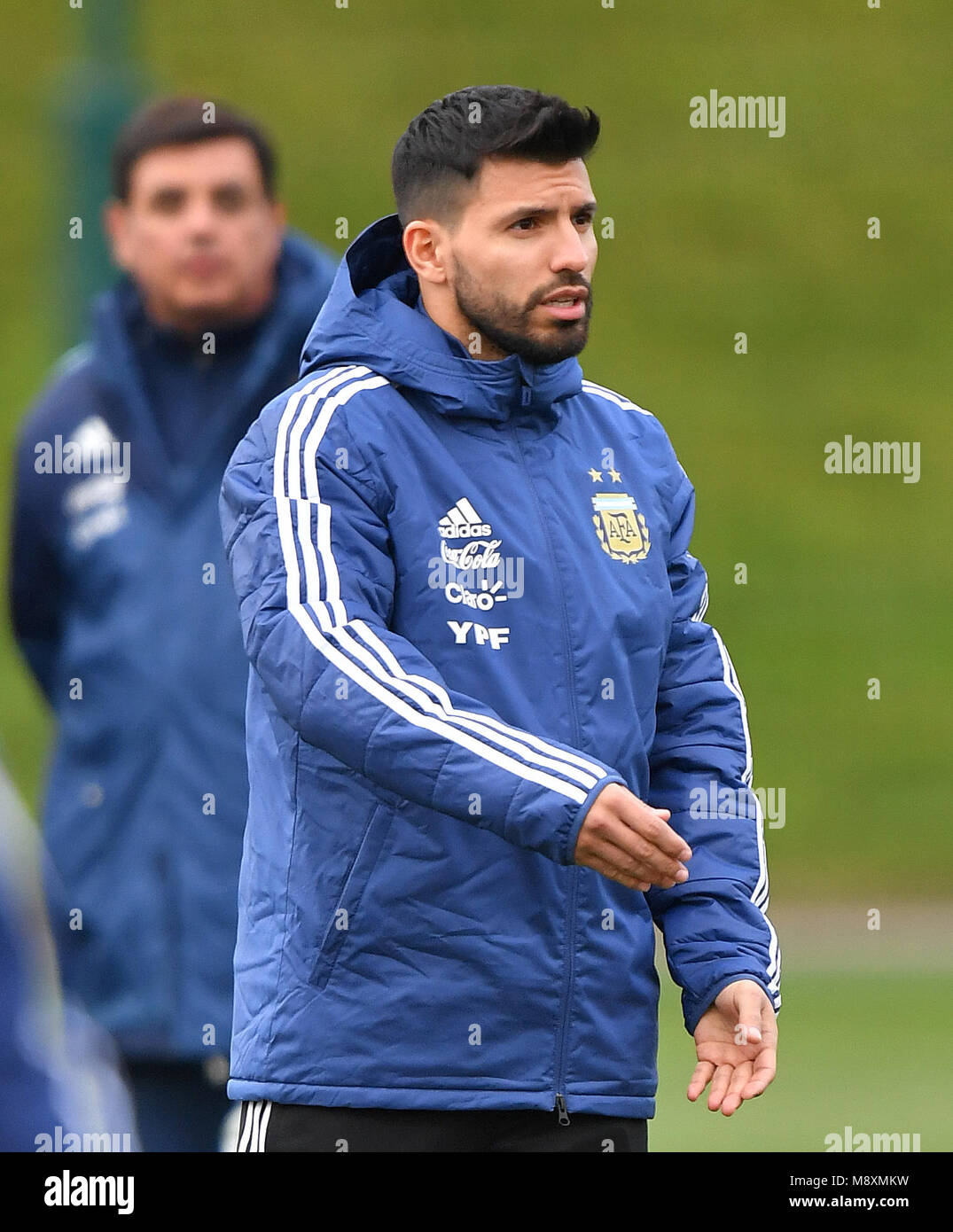 Argentina's Sergio Aguero during a training session at the City Football Academy, Manchester. Stock Photo
