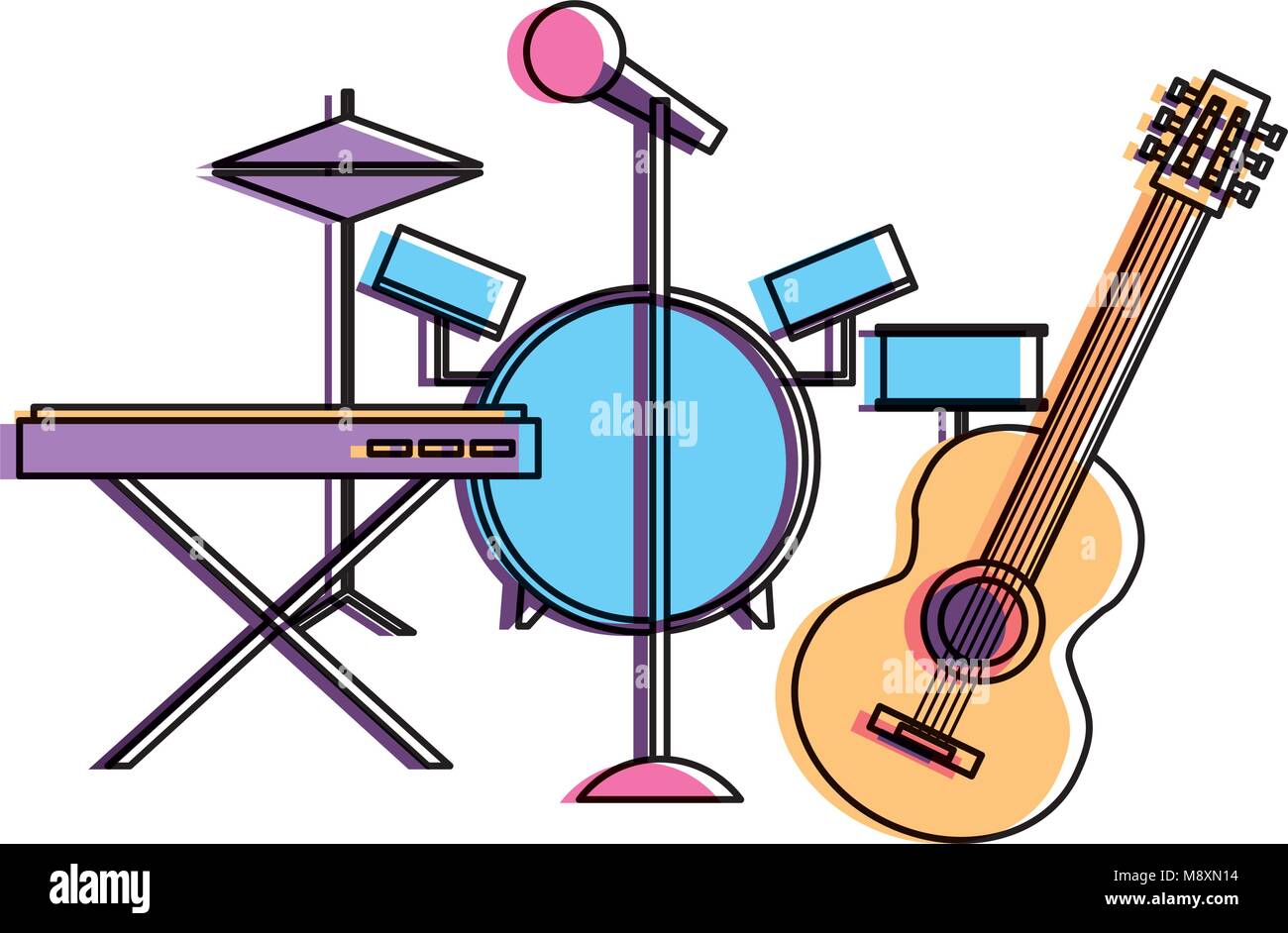 musical instruments saxophone synthesizer guitar battery microphone