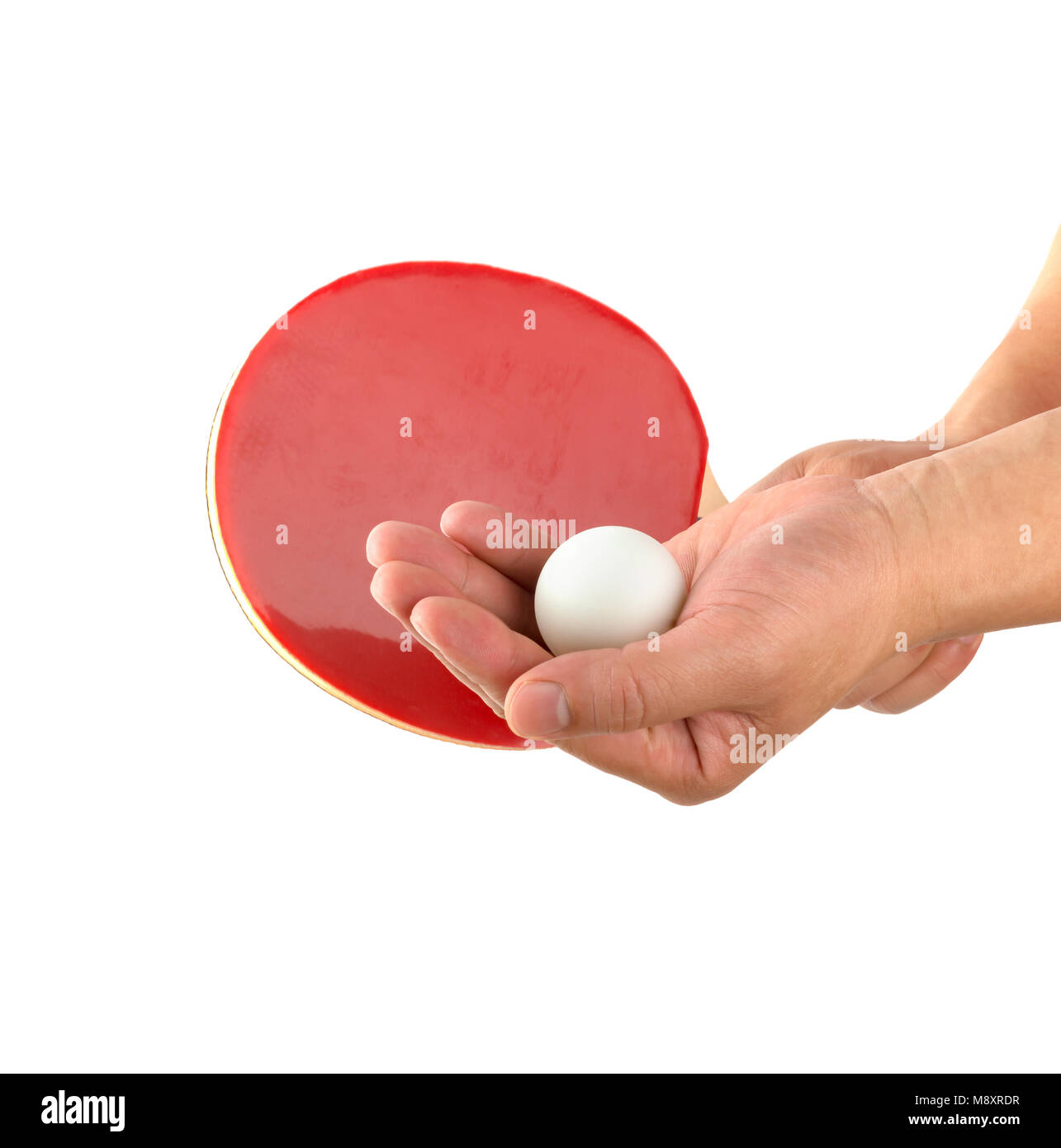 male about to serve a pingpong ball on white background Stock Photo