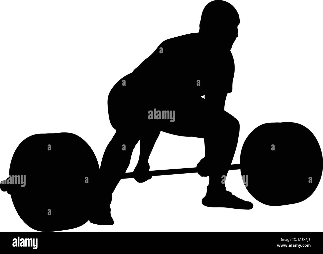 powerlifter exercise deadlift heavy weight black silhouette Stock